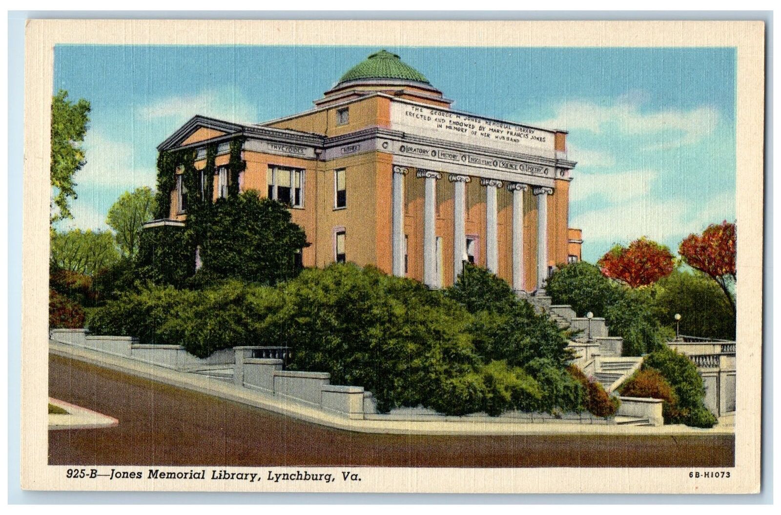 c1940\'s Jones Memorial Library Building Side View Lynchburg Virginia VA Postcard
