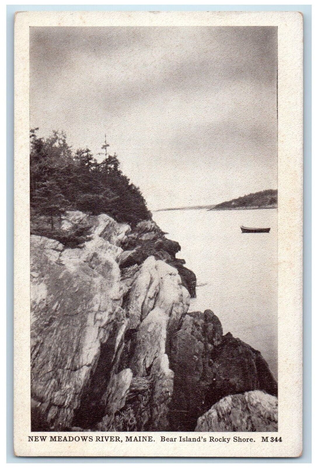 c1910's New Meadow River Maine ME, Bear Island's Rocky Shore Canoe Postcard