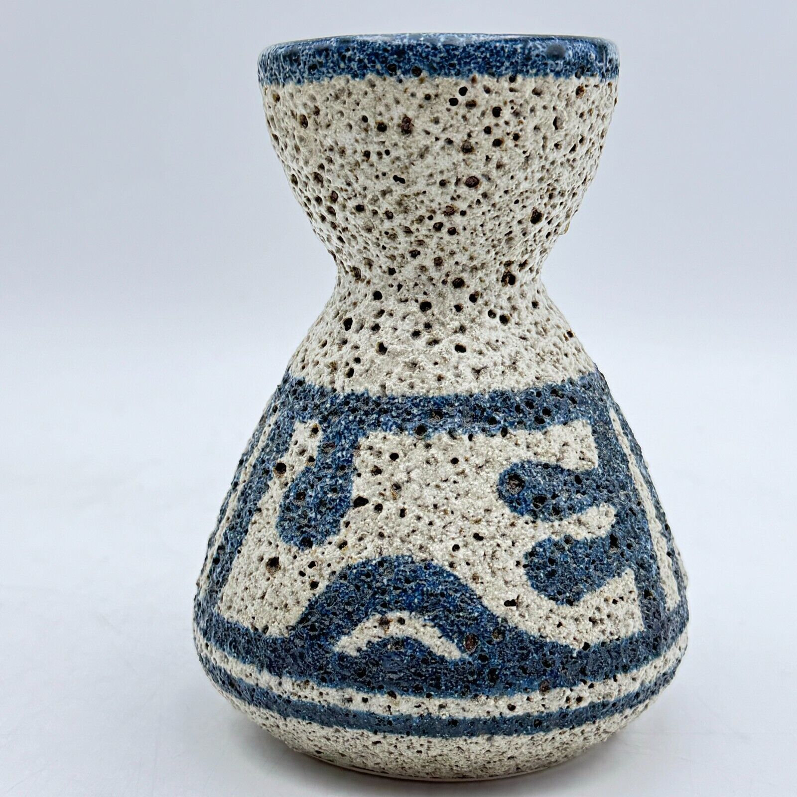 Lapid Pottery Mid Century Israeli Lava Hourglass Vase Signed Vintage Blue Textur