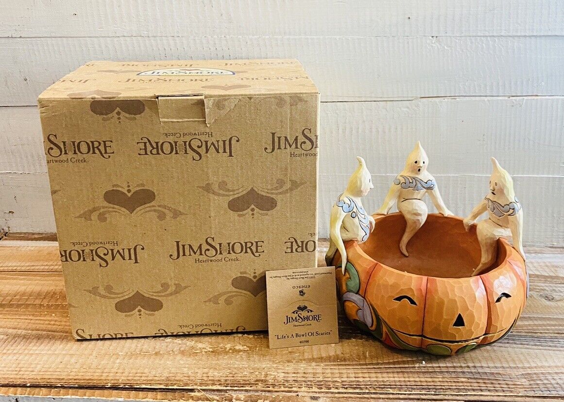 Jim Shore Life’s A Bowl Of Scaries Halloween Ghost Pumpkin Bowl 4022900 W/Box