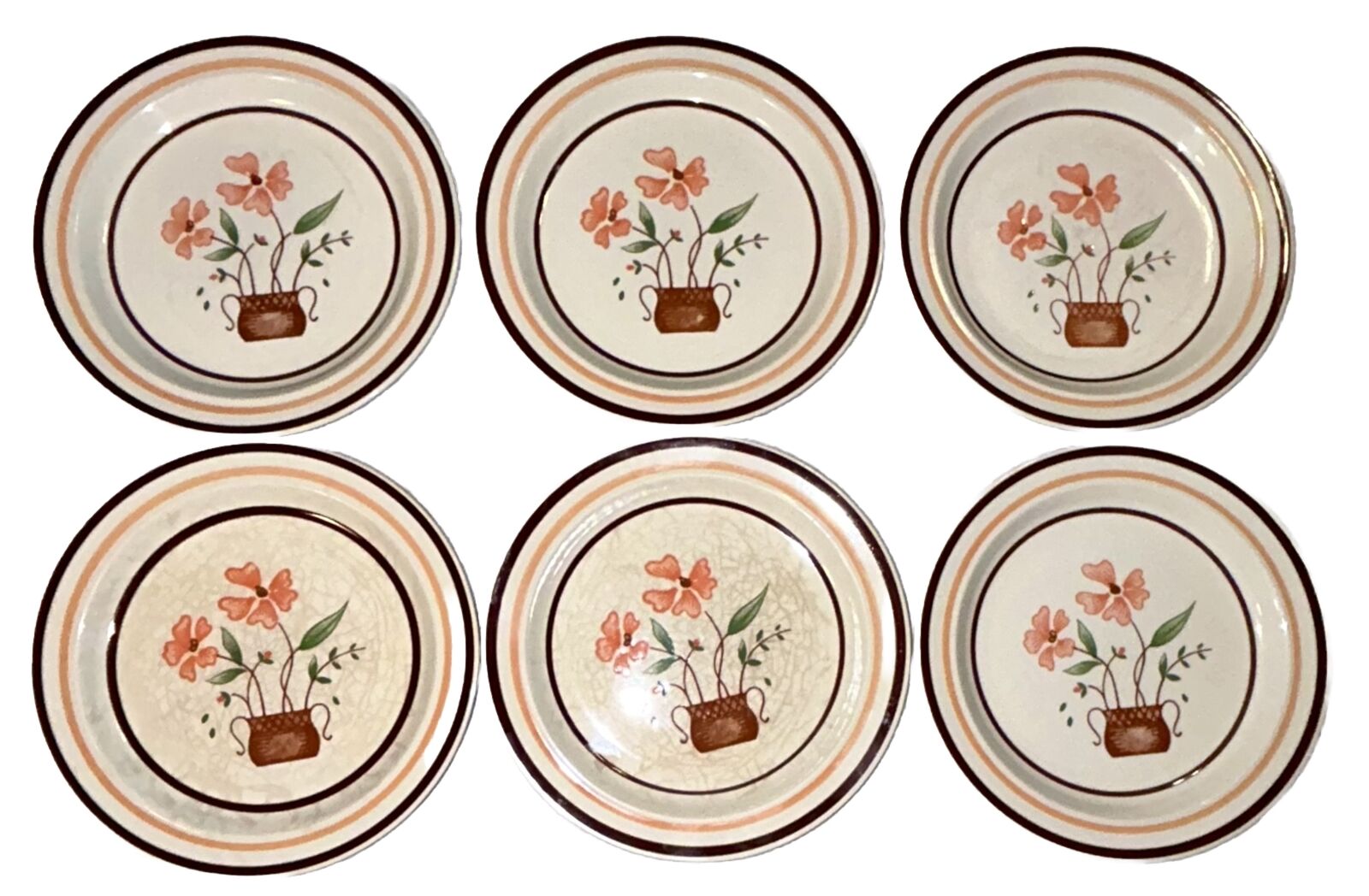 VINTAGE COUNTRYSIDE STONEWARE COLLECTION Flowers in Basket Salad Plate Set Of 6