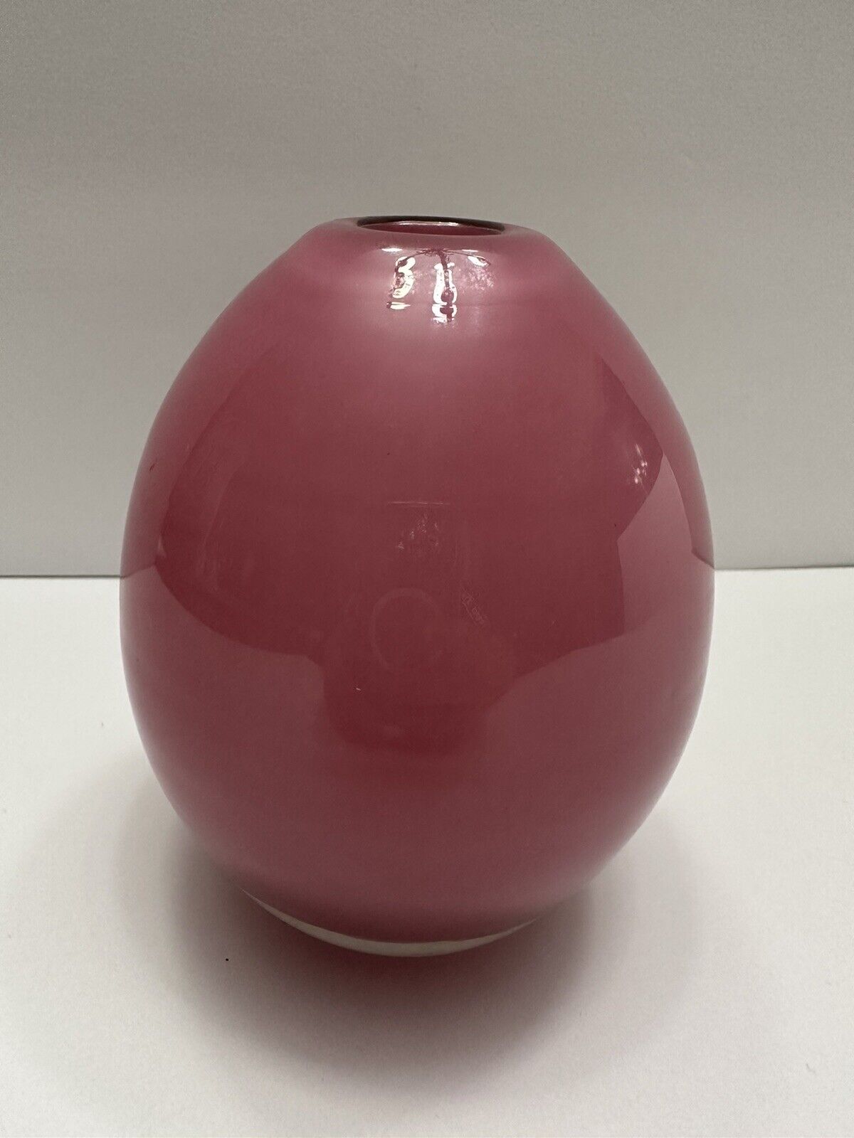 Henry Dean Pink Vase Signed Hand Blown Thick Heavy Ice Unique Minimalist