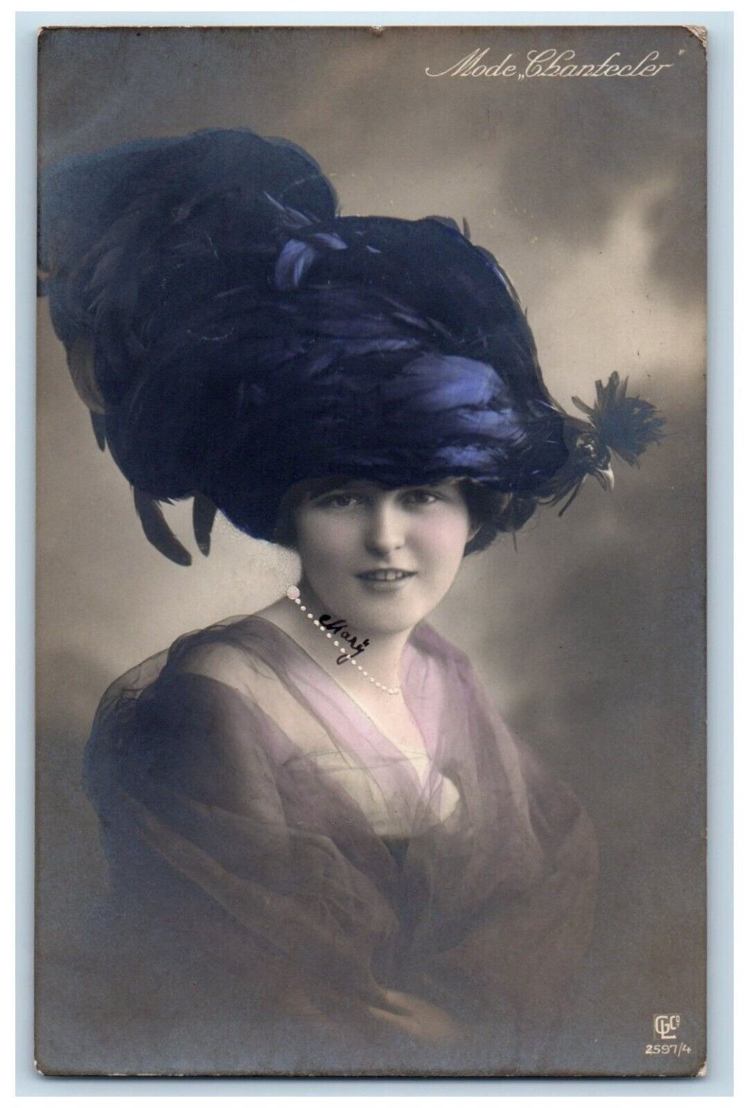 Pretty Woman Giant Feather Victorian Hat Studio Latvia RPPC Photo Postcard