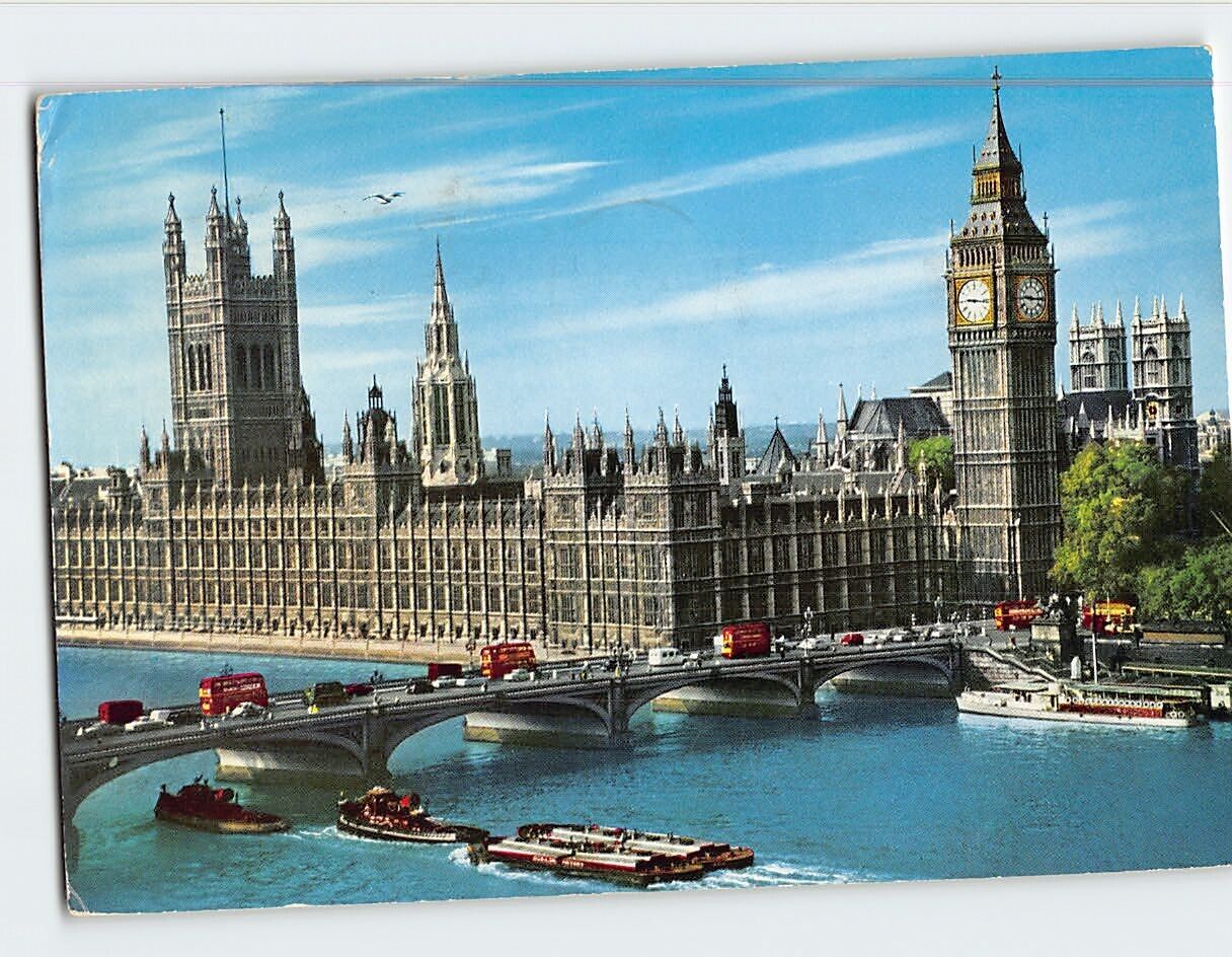 Postcard The Houses of Parliament and The River Thames London England