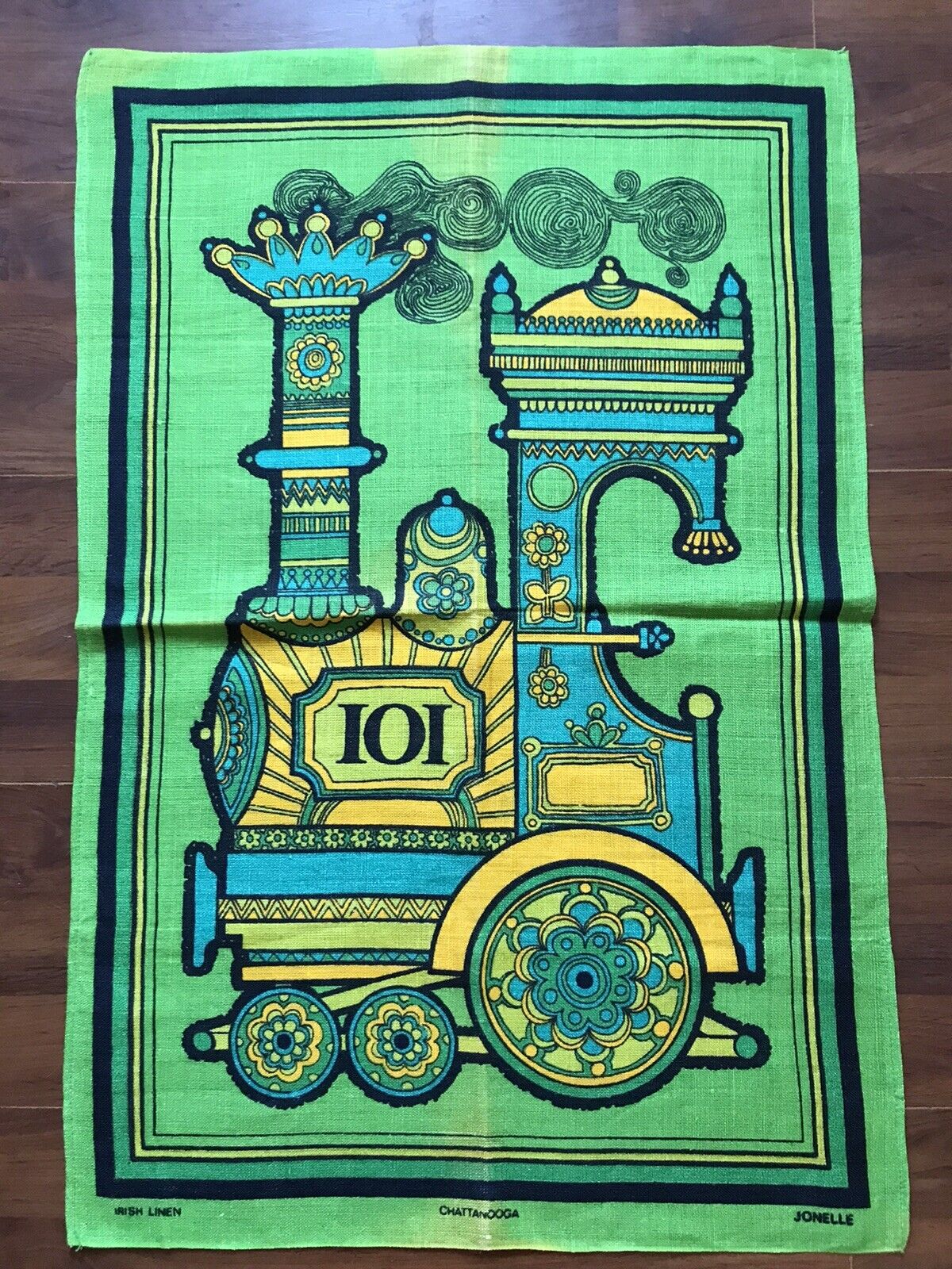Jonelle Tea Towel Vintage Irish Linen Chattanooga Green Train 30\