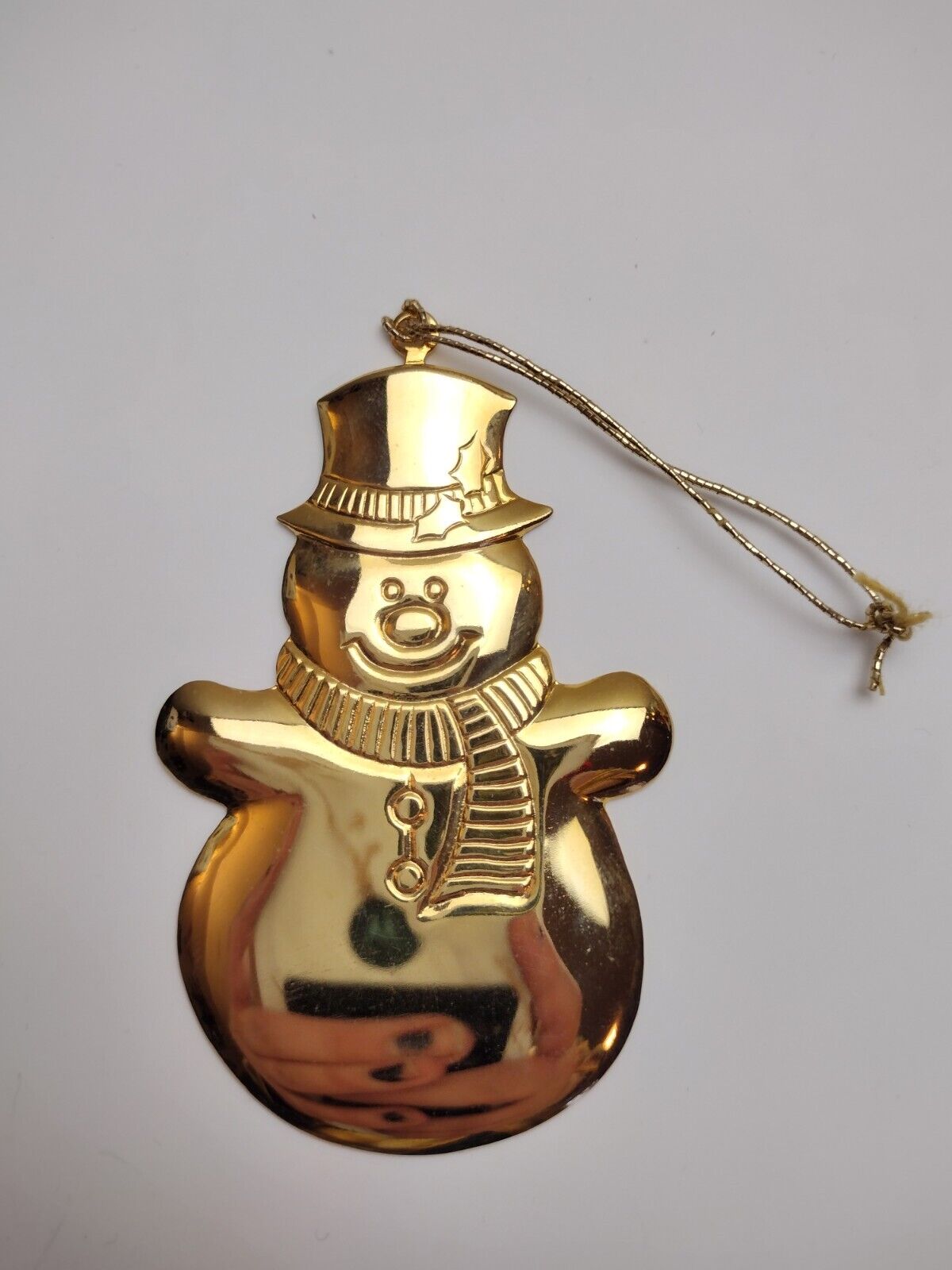 Vintage Gloria Duchin 1993 Christmas Snowman Ornament Gold Tone