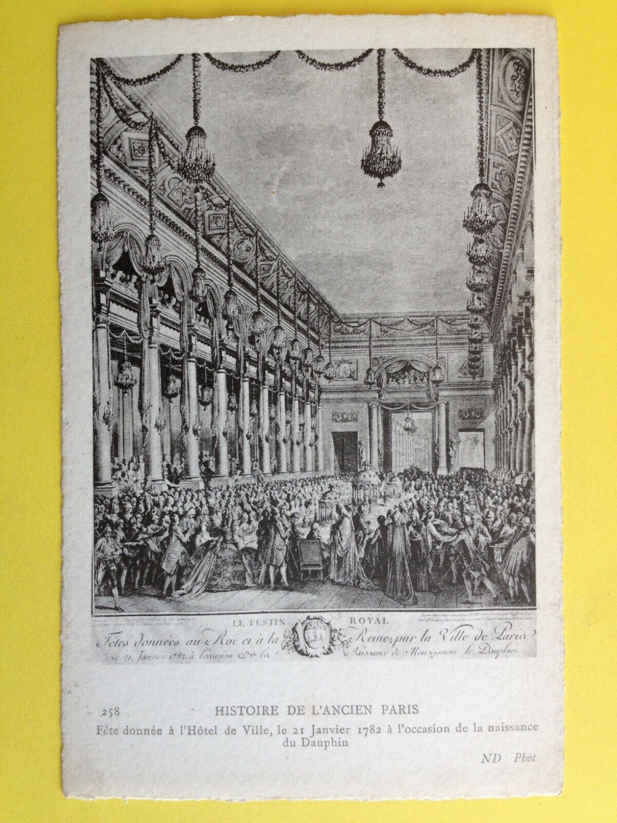 cp engraving paper vergé ANCIENT HISTORY PARIS festival royal feast in 1782 Dauphin