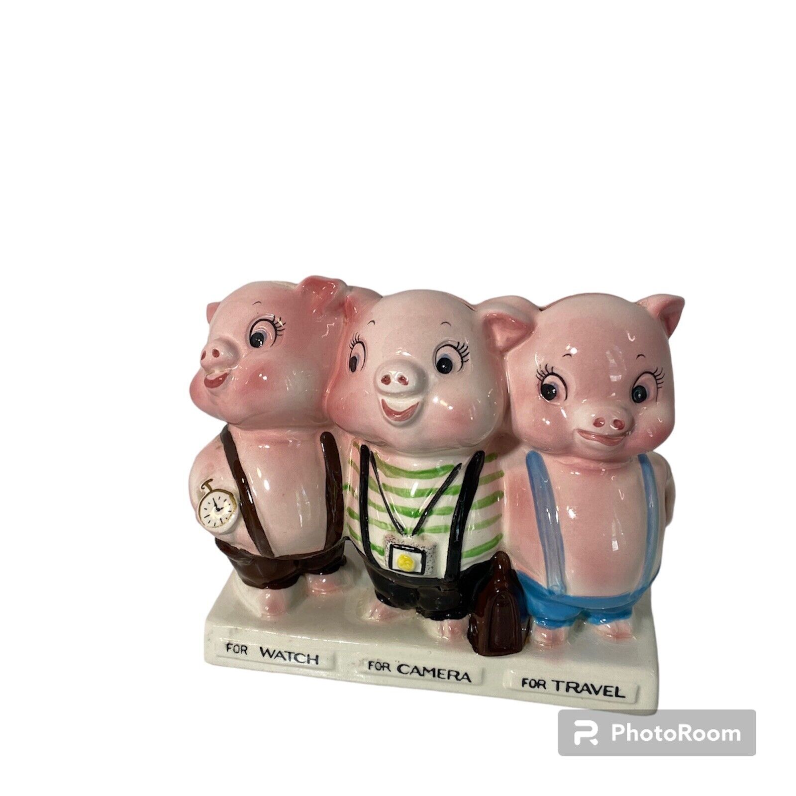 Vintage Japan Ceramic 3 Adorable Pigs Coin Bank 7\