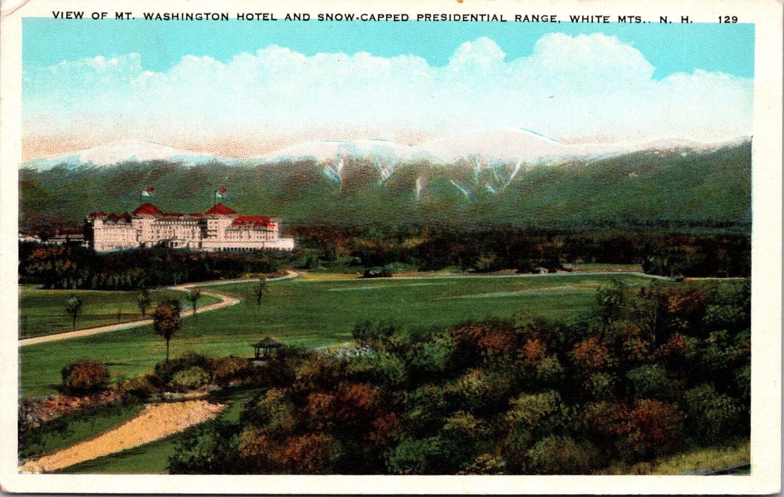 VTG Postcard White Mts. NH~Mt Washington Hotel~Snowcapped Presidential Range~KB8