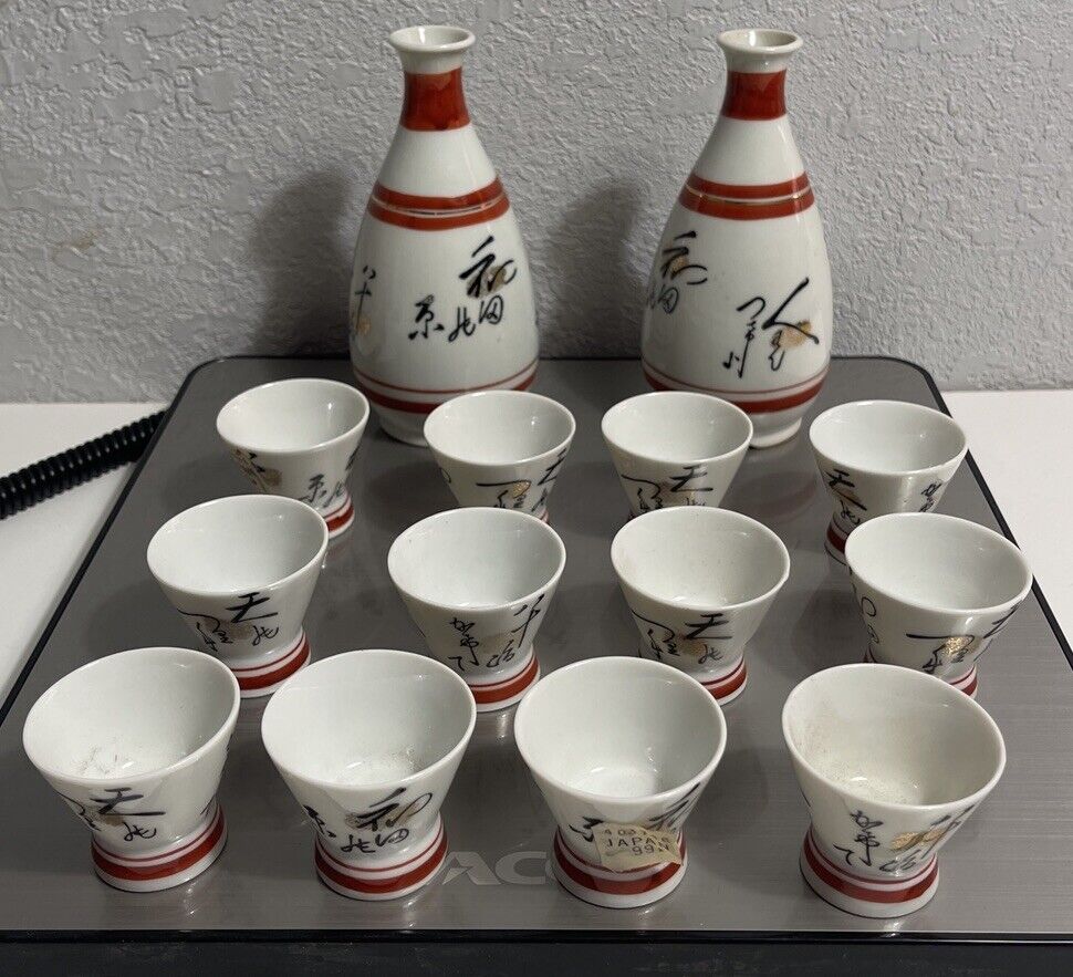 Vintage Cost Plus Inc San Francisco . Hand Painted Japanese 14 pc Sake Set