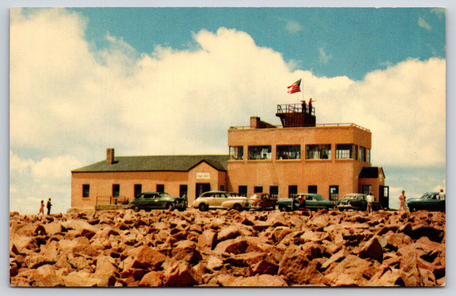 Original Old Vintage Postcard Highway Summit House Cars Pikes Peak Colorado USA