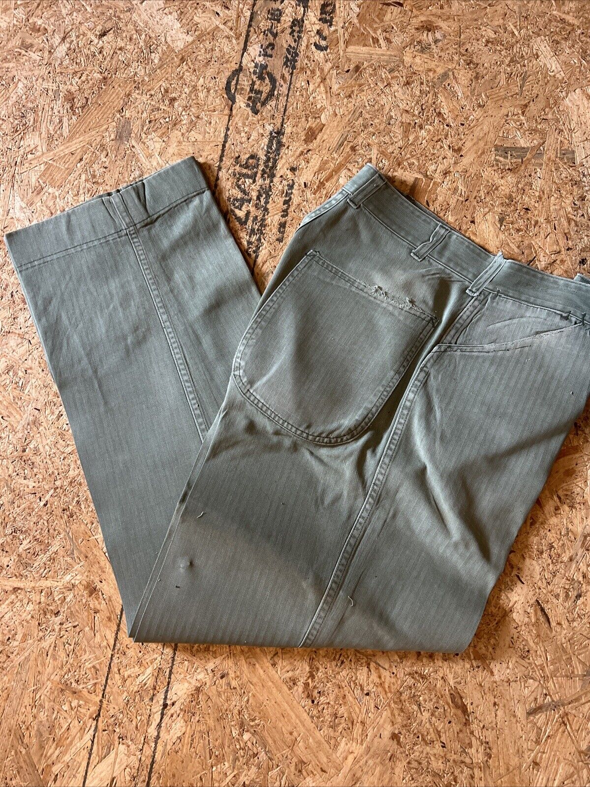Vintage USMC HBT Pants Metal Buttons Trousers Mens 30x31 Herringbone Military