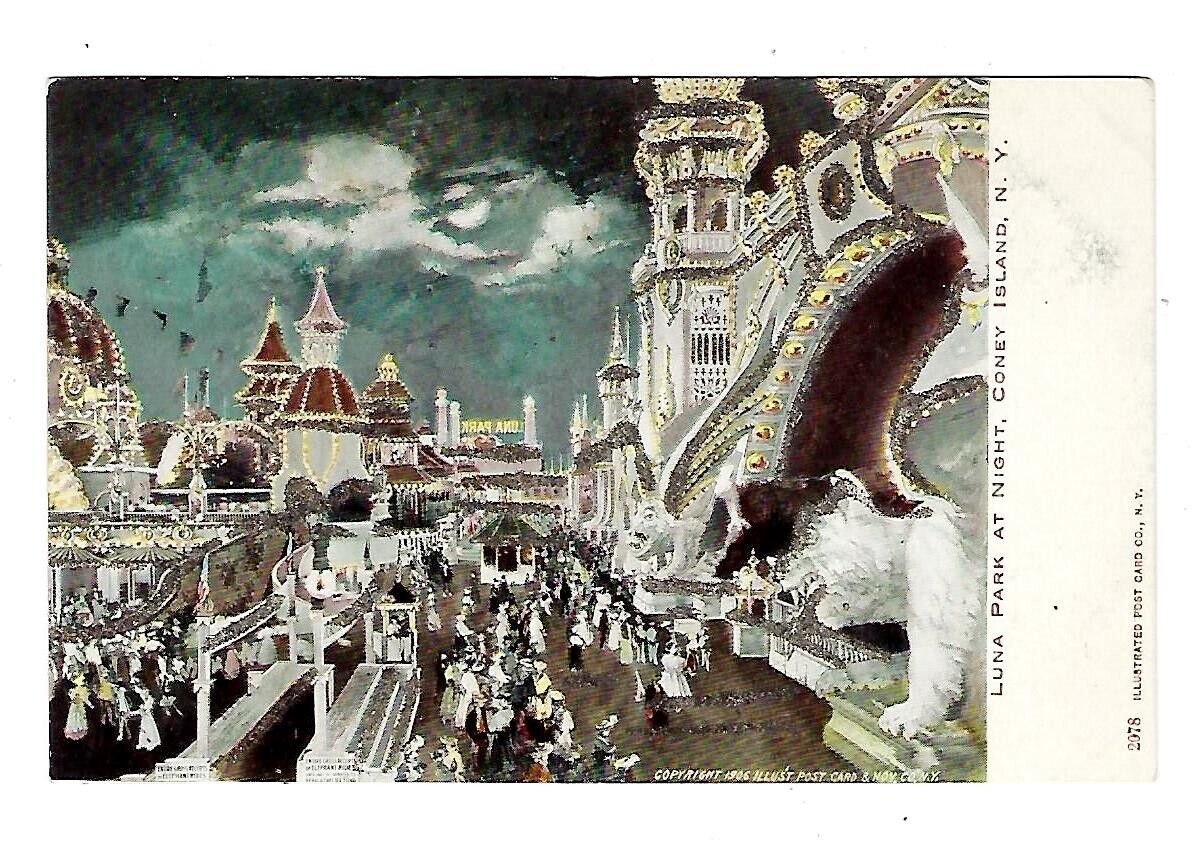 c1906 Post Card Illustrated, Luna Park Coney Island, New York, Glitter Card