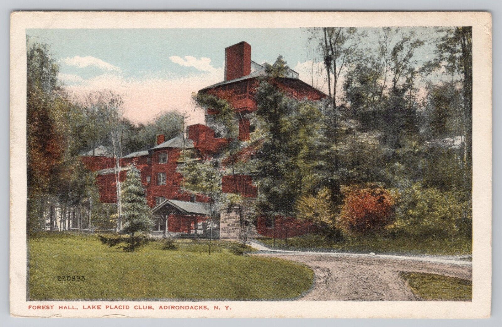 Postcard Forest Hall Lake Placid Club Adirondacks New York Red Letter