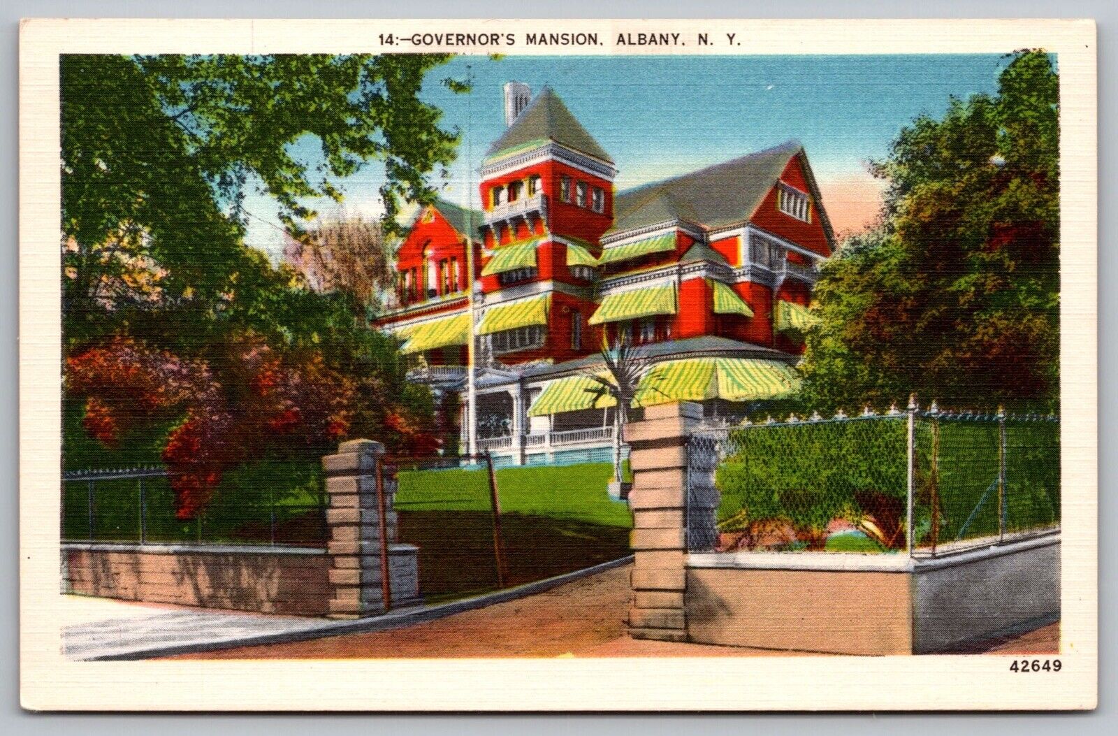Governors Manson Albany New York Entrance Historic NY Linen Vintage UNP Postcard