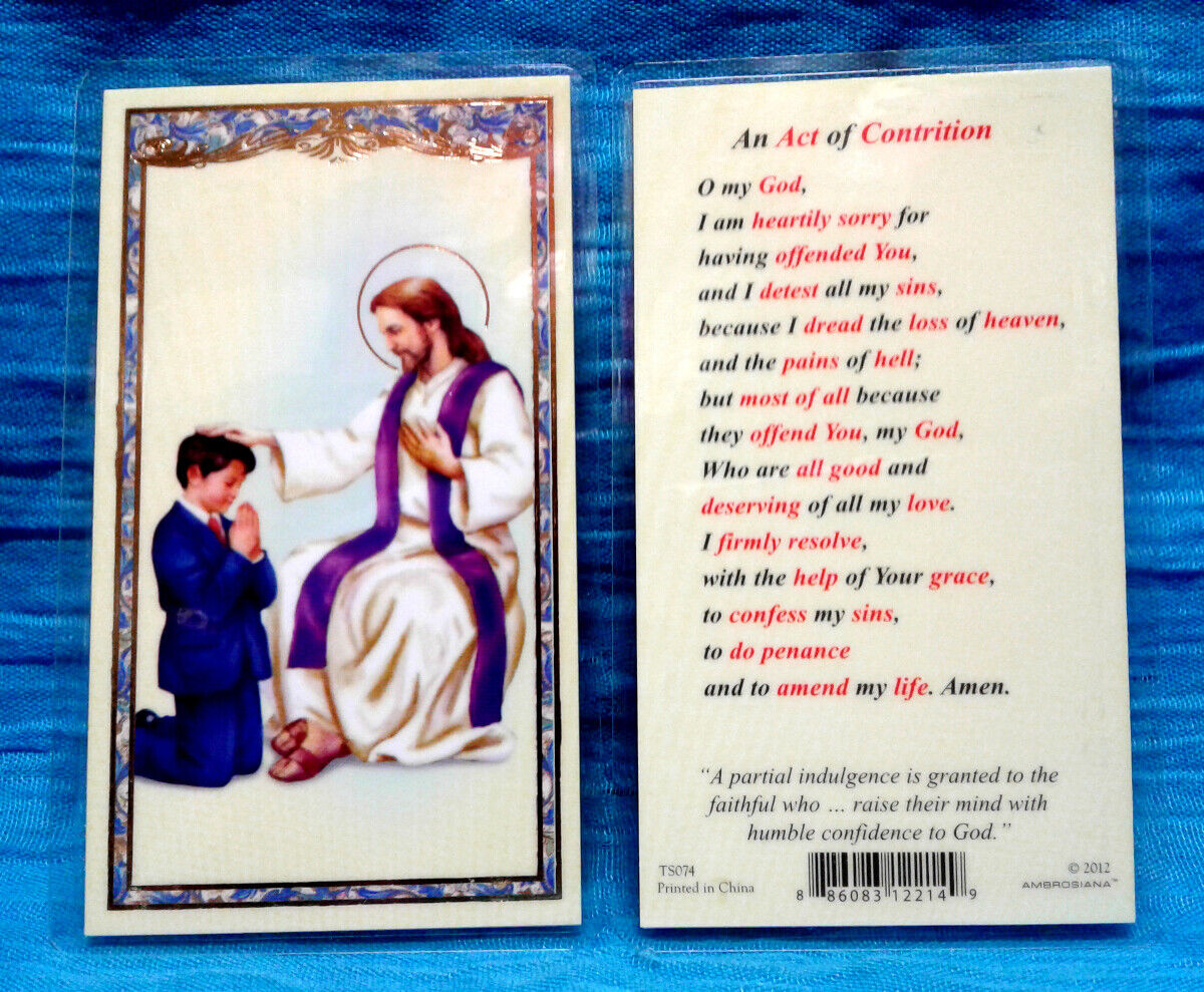 The Act of Contrition LAMINATED Holy Card ❤️GILDED GOLD❤️The Reconciliation Boy 