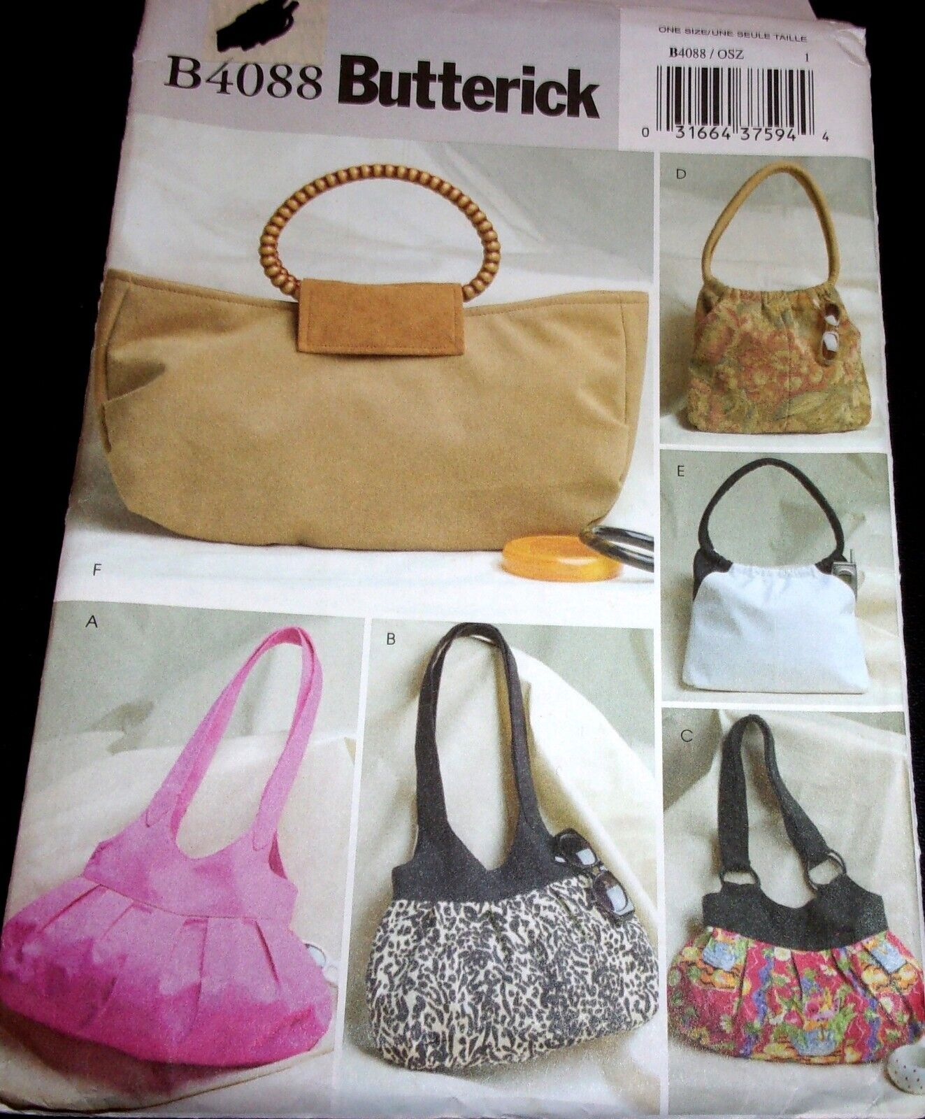 Butterick Pattern B4088 Bags Handbags Fashion Purse with Handle or Straps Uncut