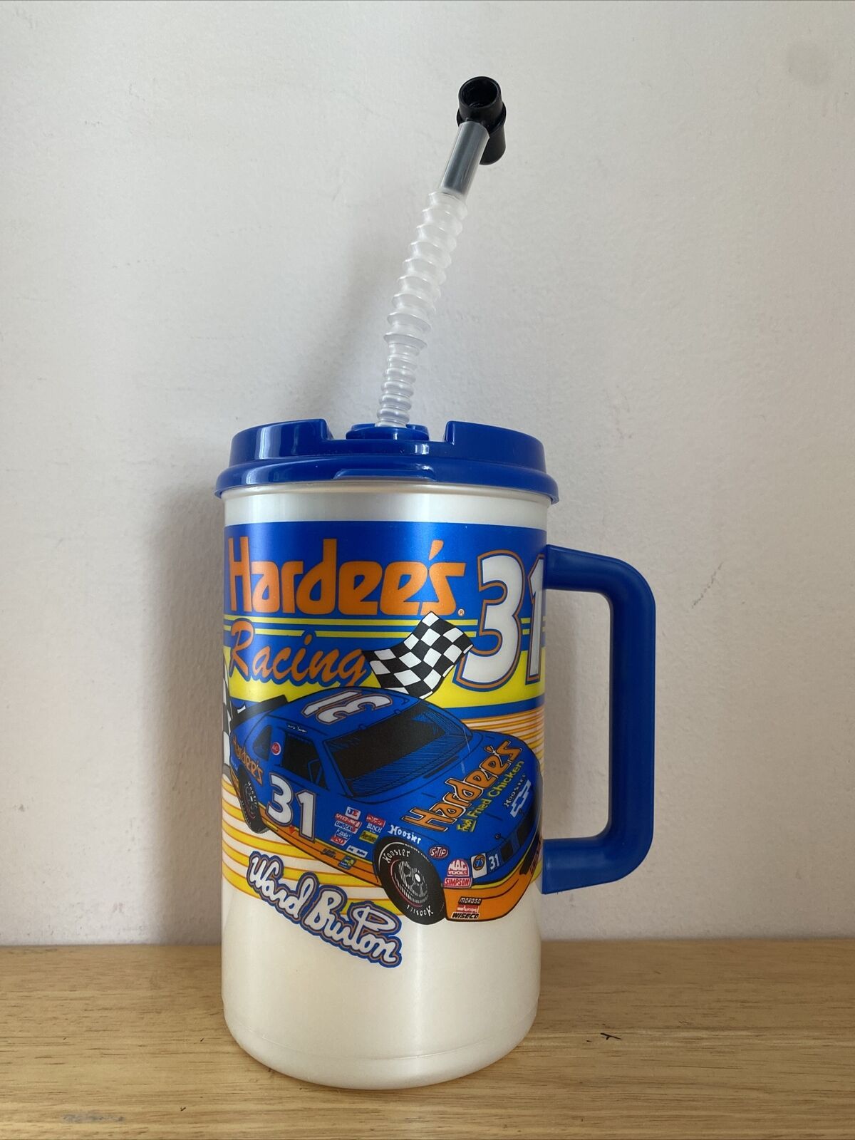 Hardees Racing Nascar 31 Ward Burton 32oz Whirley/Thermo Coffee Mug Cup 1994 USA