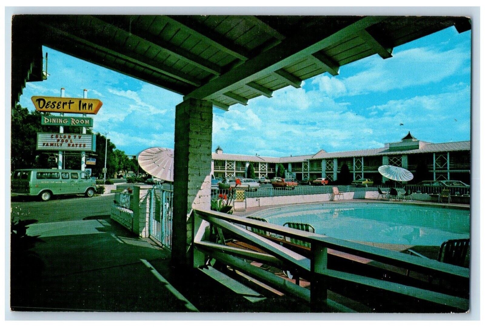 c1960's Desert Inn Hotel Swimming Pool Cars Albuquerque NM Vintage Postcard
