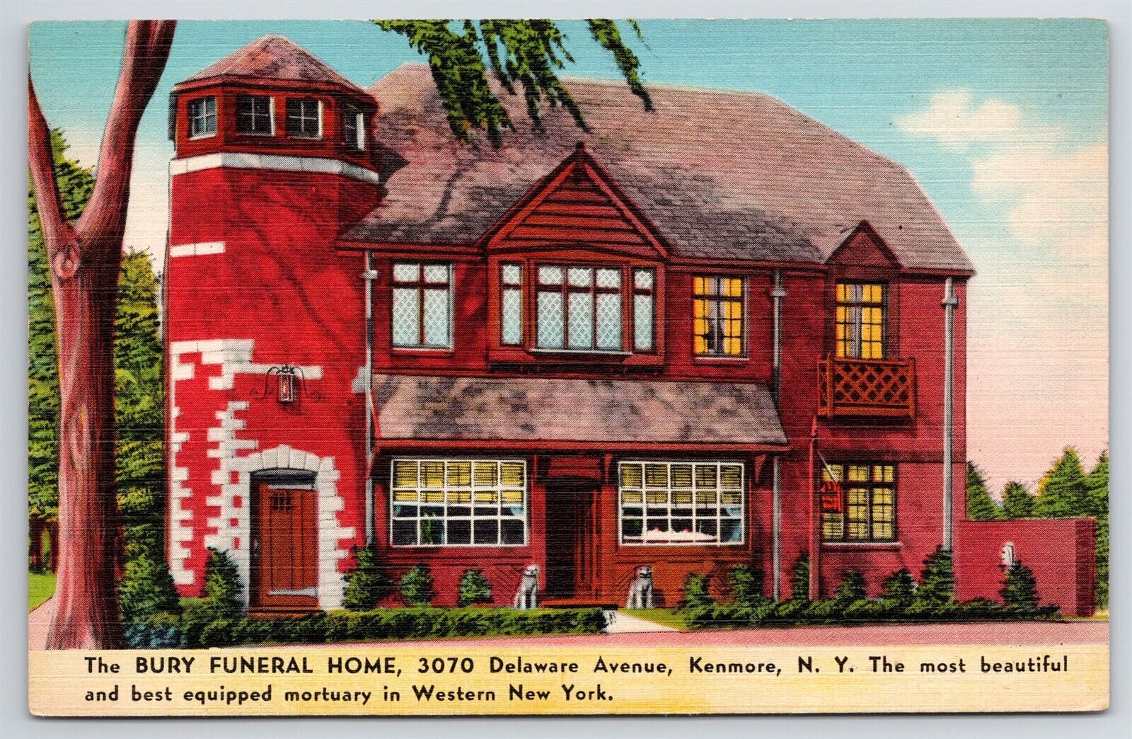 Postcard c1925 Bury Funeral Home Kenmore NY New York