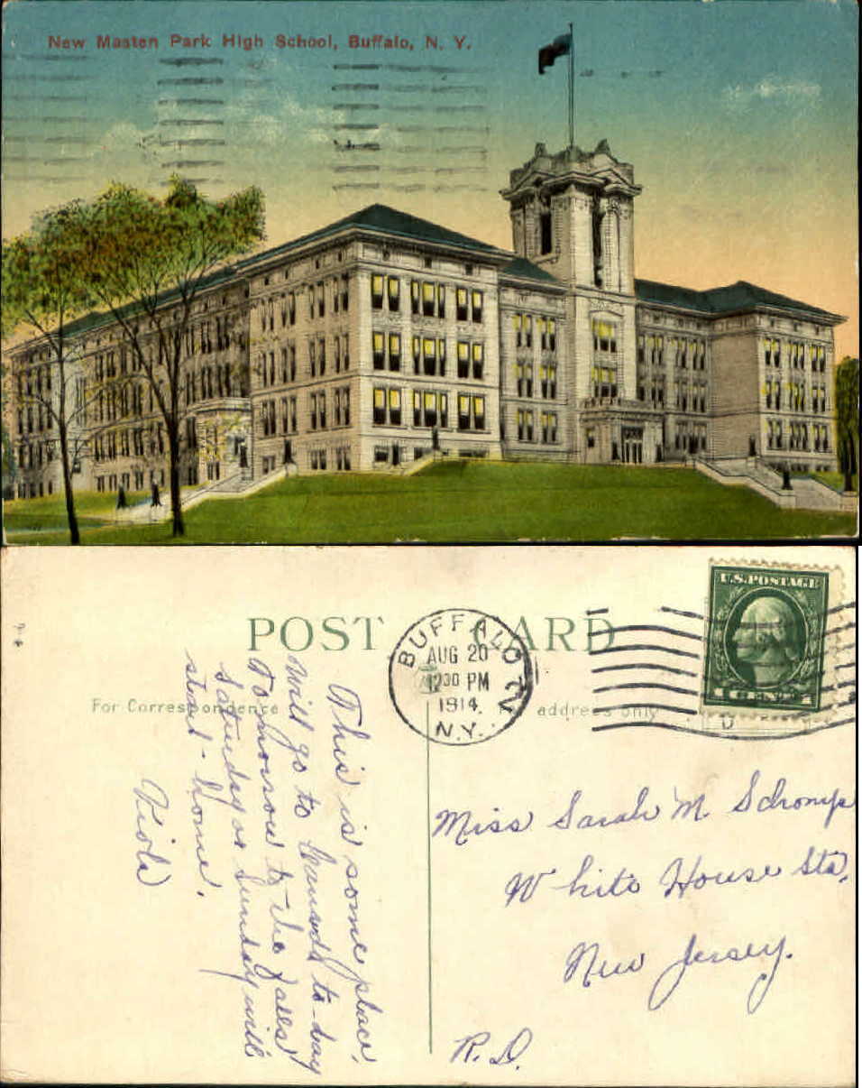 Masten Park High School Buffalo NY old postcard mailed 1914