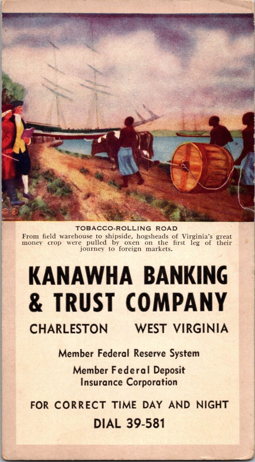 Charleston WVA Kanawha Banking & Trust Company Ink Blotter Tobacco-Rolling Road