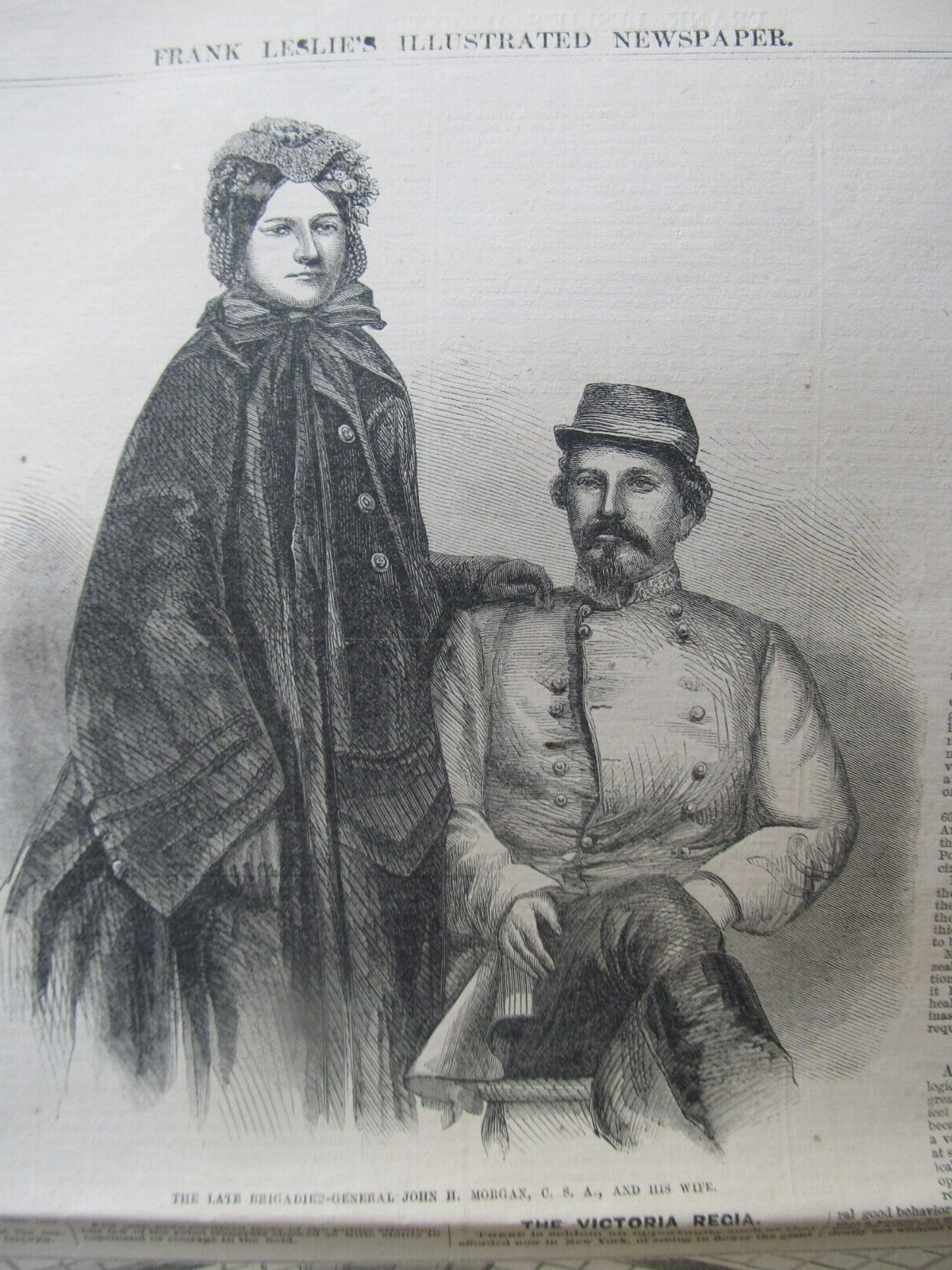 1864 Leslies Weekly, GEn. John Hunt Morgan & Wife, Nashville, CS Atlanta Shelter