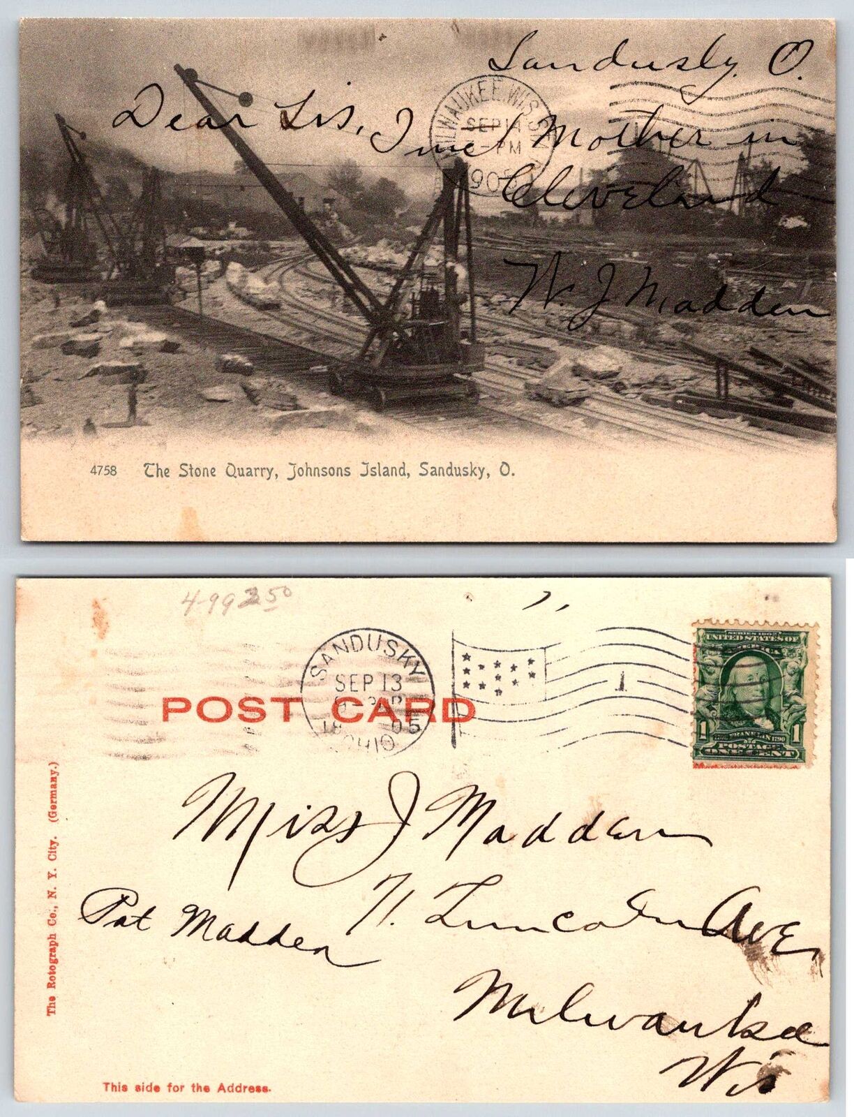 Sandusky Ohio JOHNSONS ISLAND STONE QUARRY Postcard L496