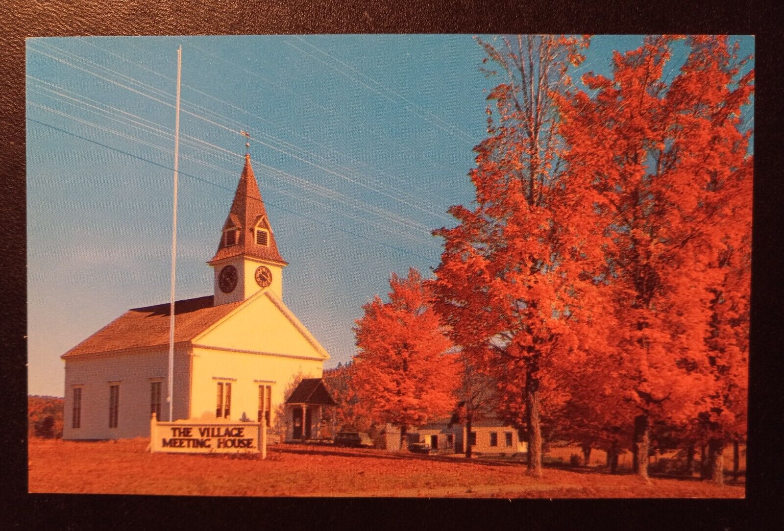 c 1960 Sugar Hill NH Village Meeting House Steeple Fall Street View Vtg Postcard