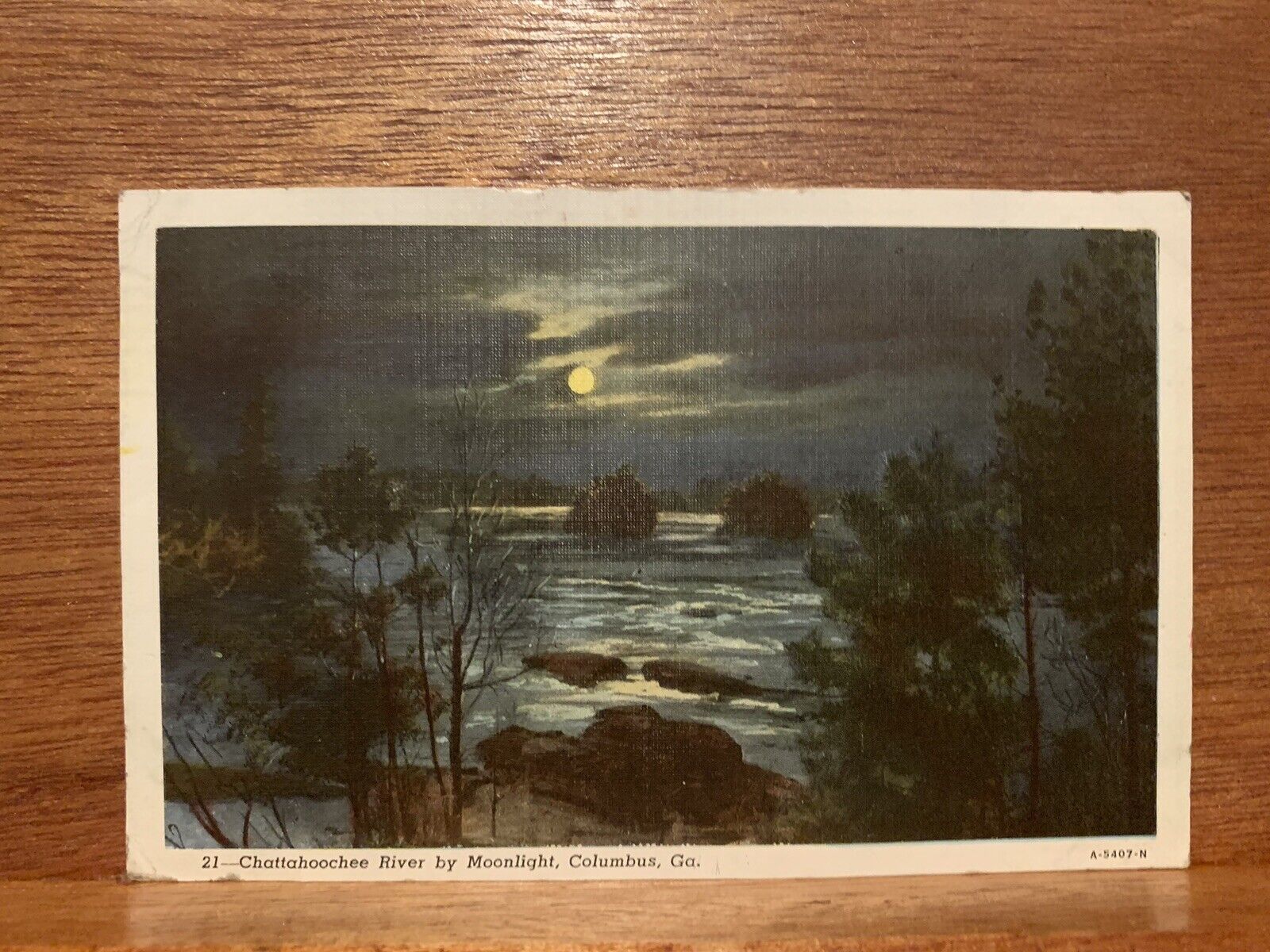 Chattahoochee River by Moonlight, Columbus, Ga. Vintage Postcard 1942 Postmark 