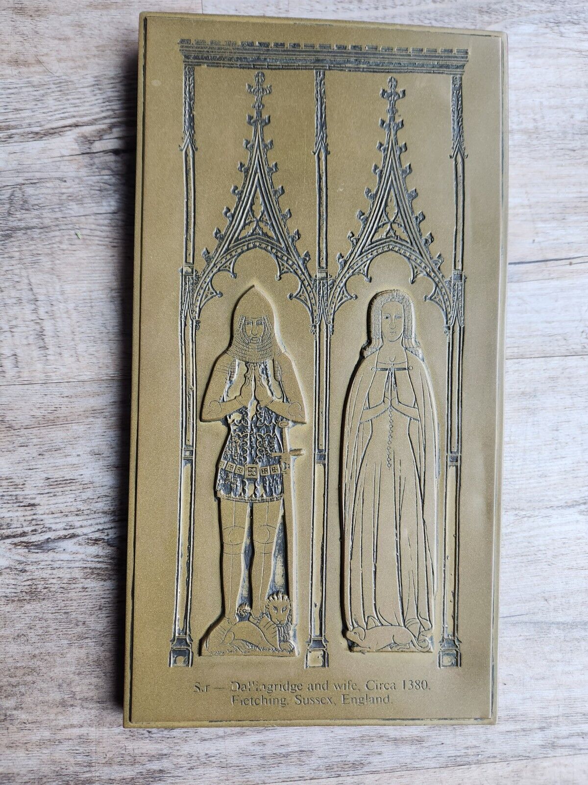 Sir Dallingridge And Wife, Circa 1380 Brass Plaque Vintage Great Condition