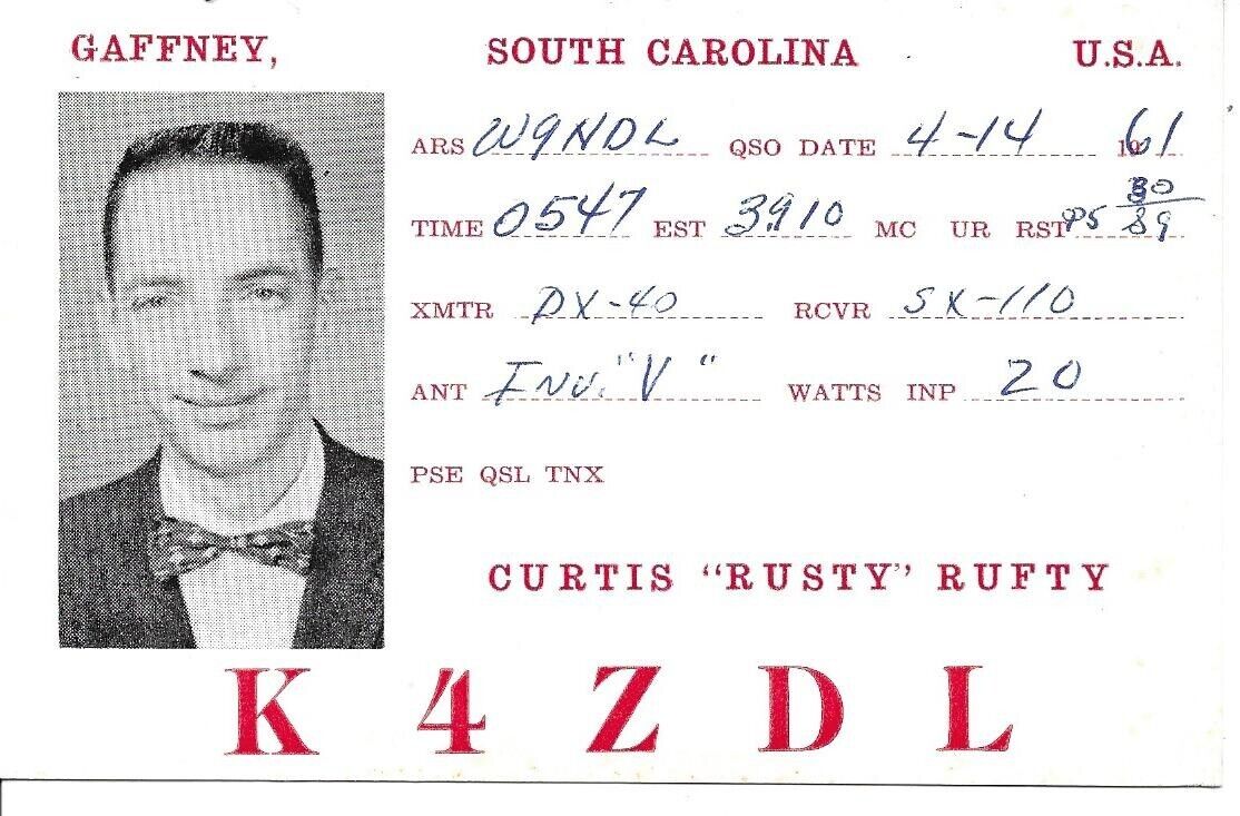 QSL 1961 Gaffney South Carolina   radio card