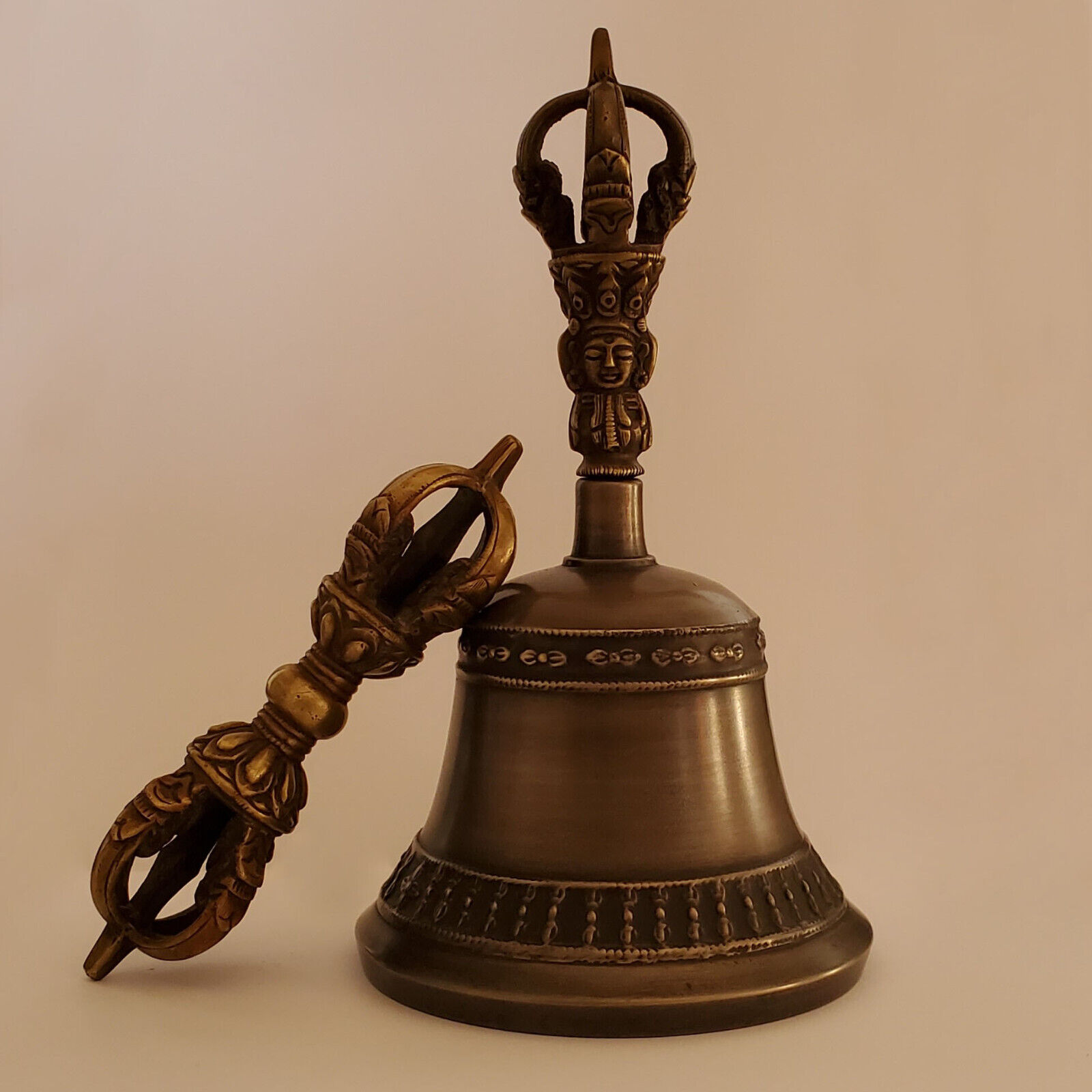 Tibetan Buddhist 5 Pronged Bronze Bell 7\
