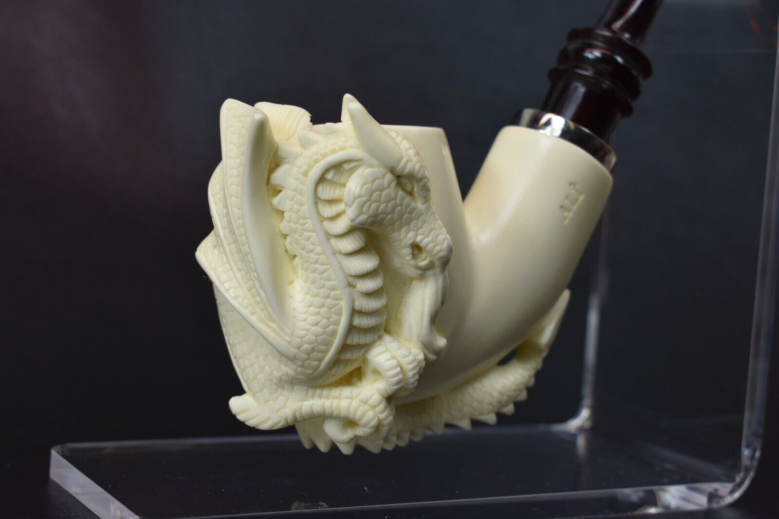 Dragon Pipe By ALI new-block Meerschaum Handmade W Case#763 Reverse Calabash