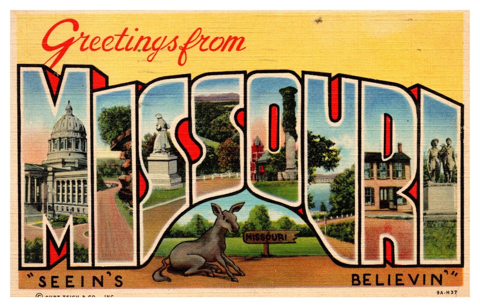 postcard greetings from Missouri Large Letters A1396