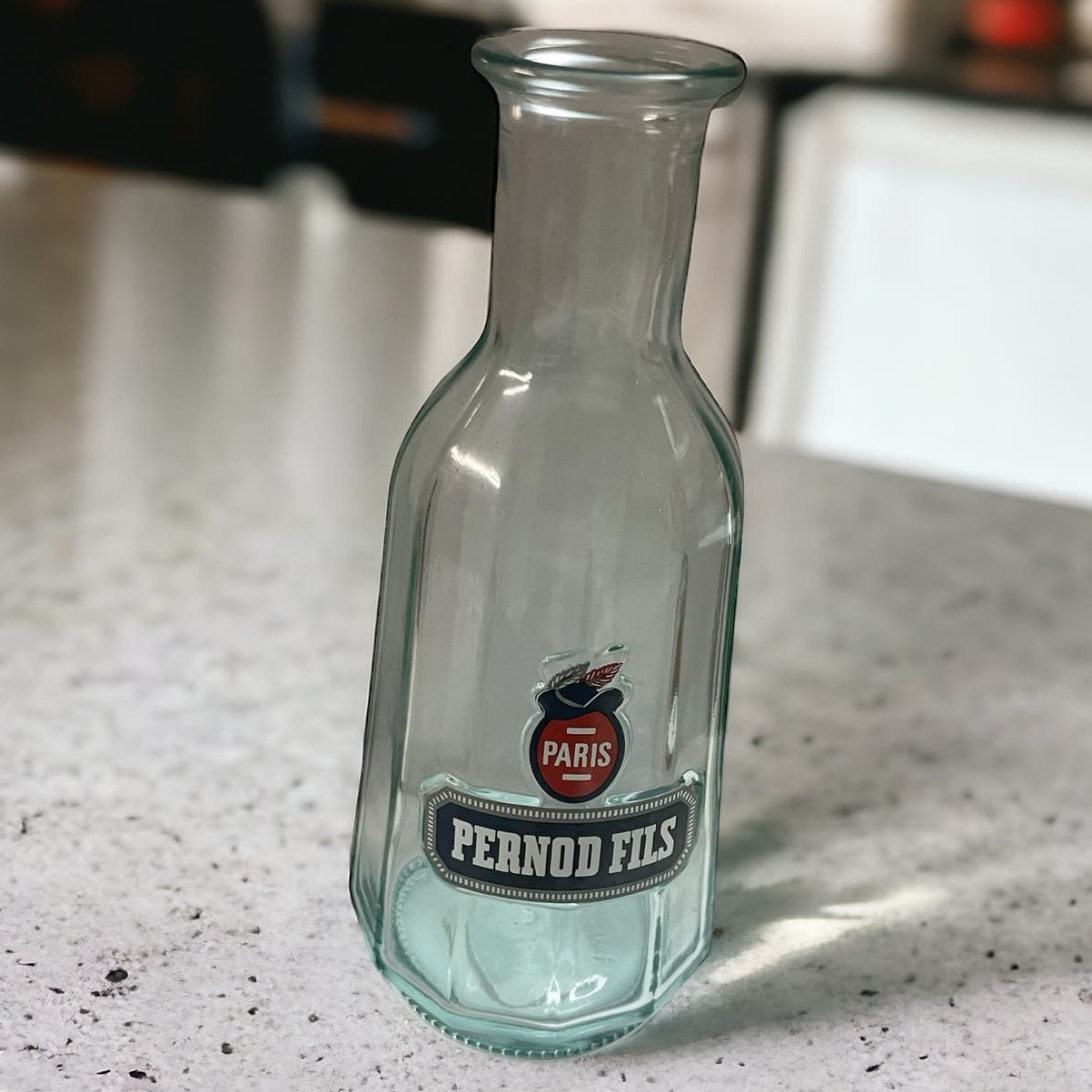 Pernod Fils Paris Blue Original Distillery Advertising Glass Decanter Bottle