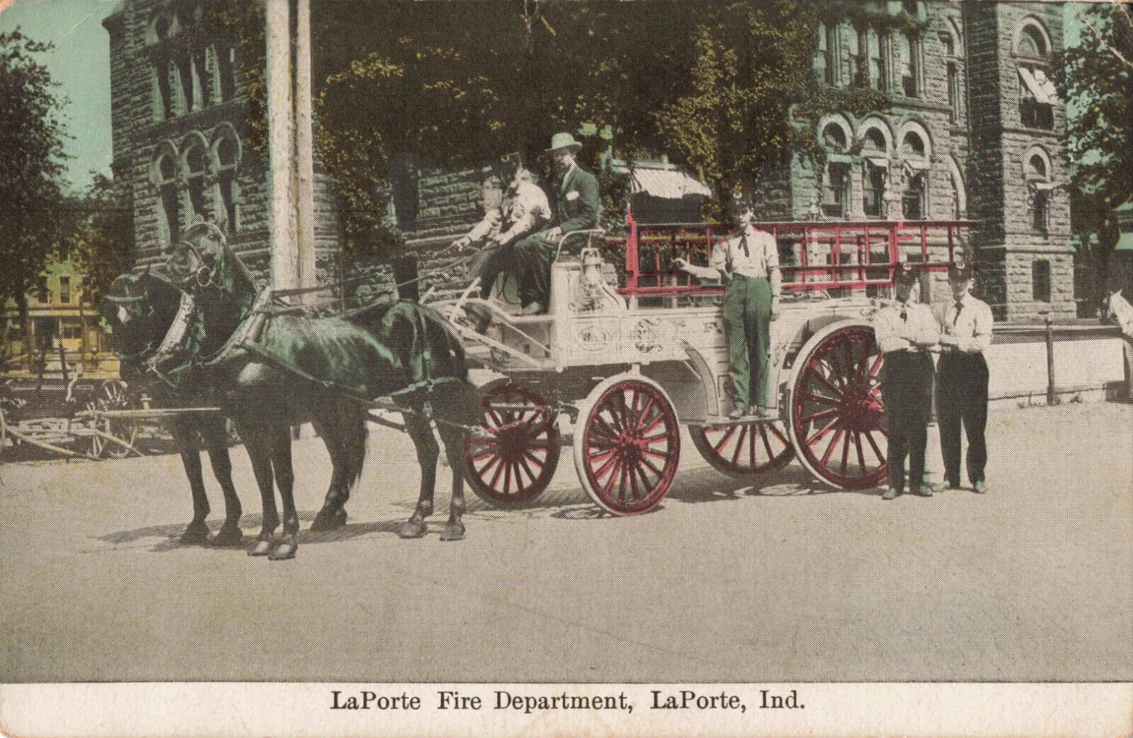 La Porte Fire Department LaPorte Indiana IN Horse-Drawn Wagon 1909 Postcard
