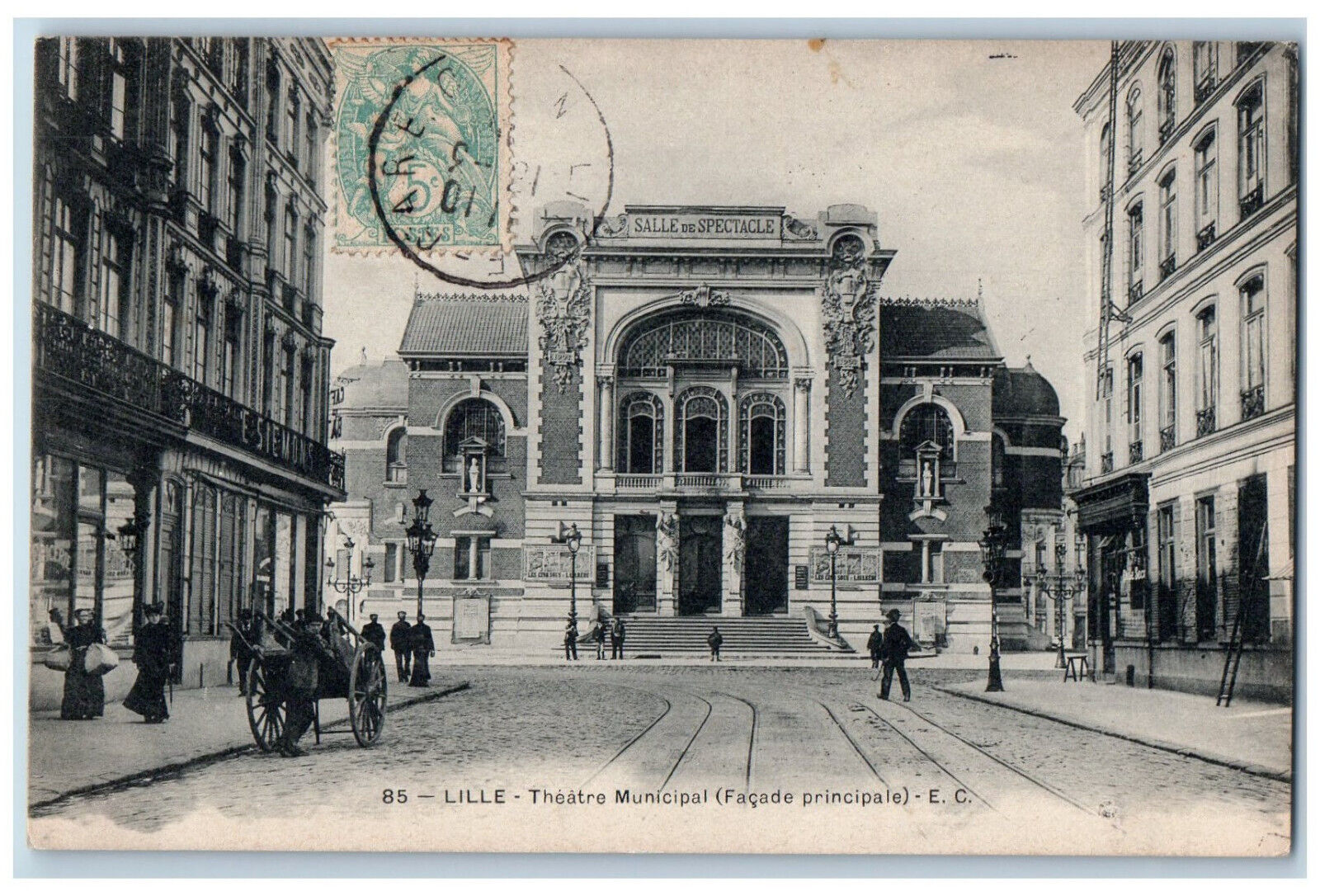 Lille Nord France Postcard Municipal Theater Main Facade E.C. 1905 Antique