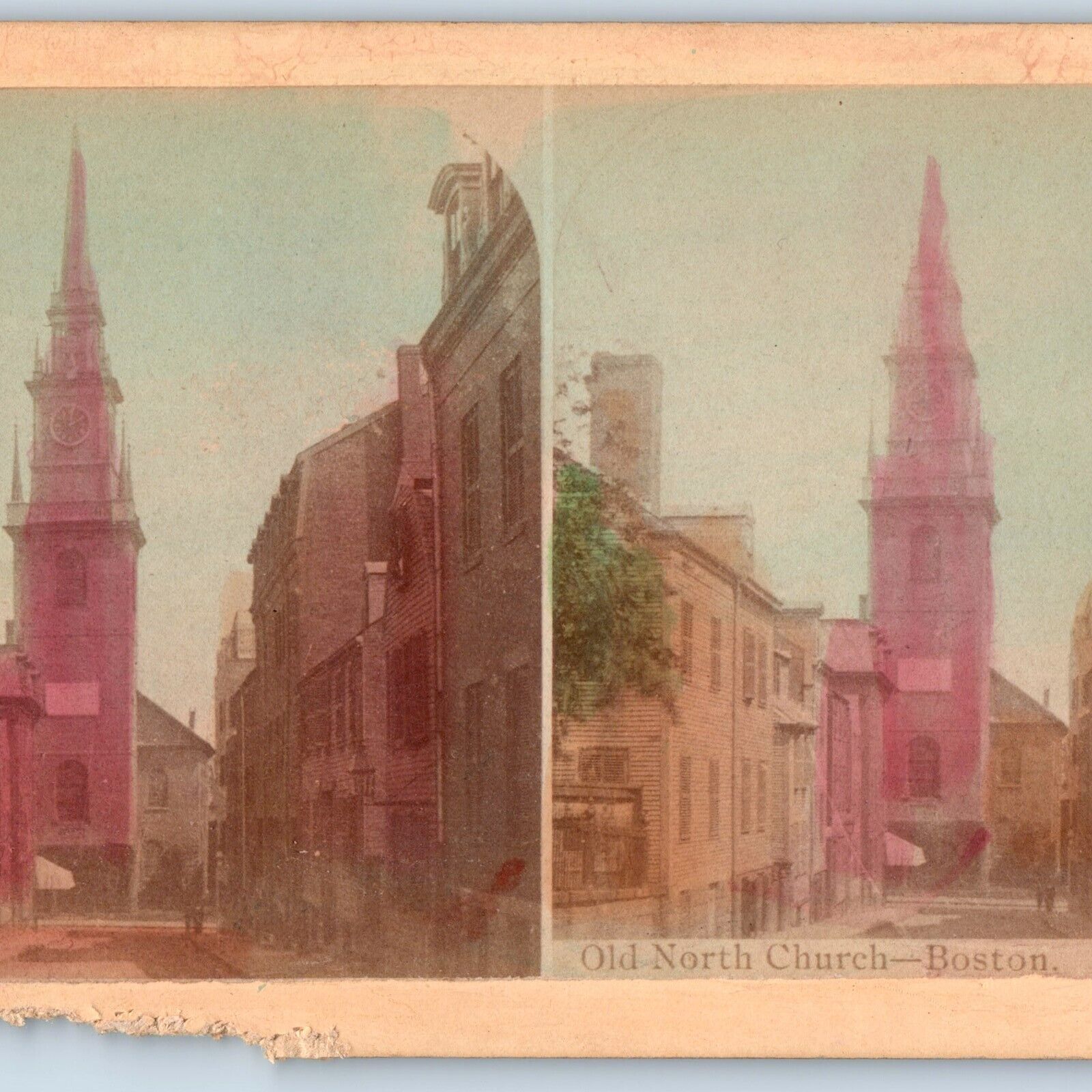 c1880s Boston, MA Old North Church Stereoview Hand Colored Real Photo Mass V28