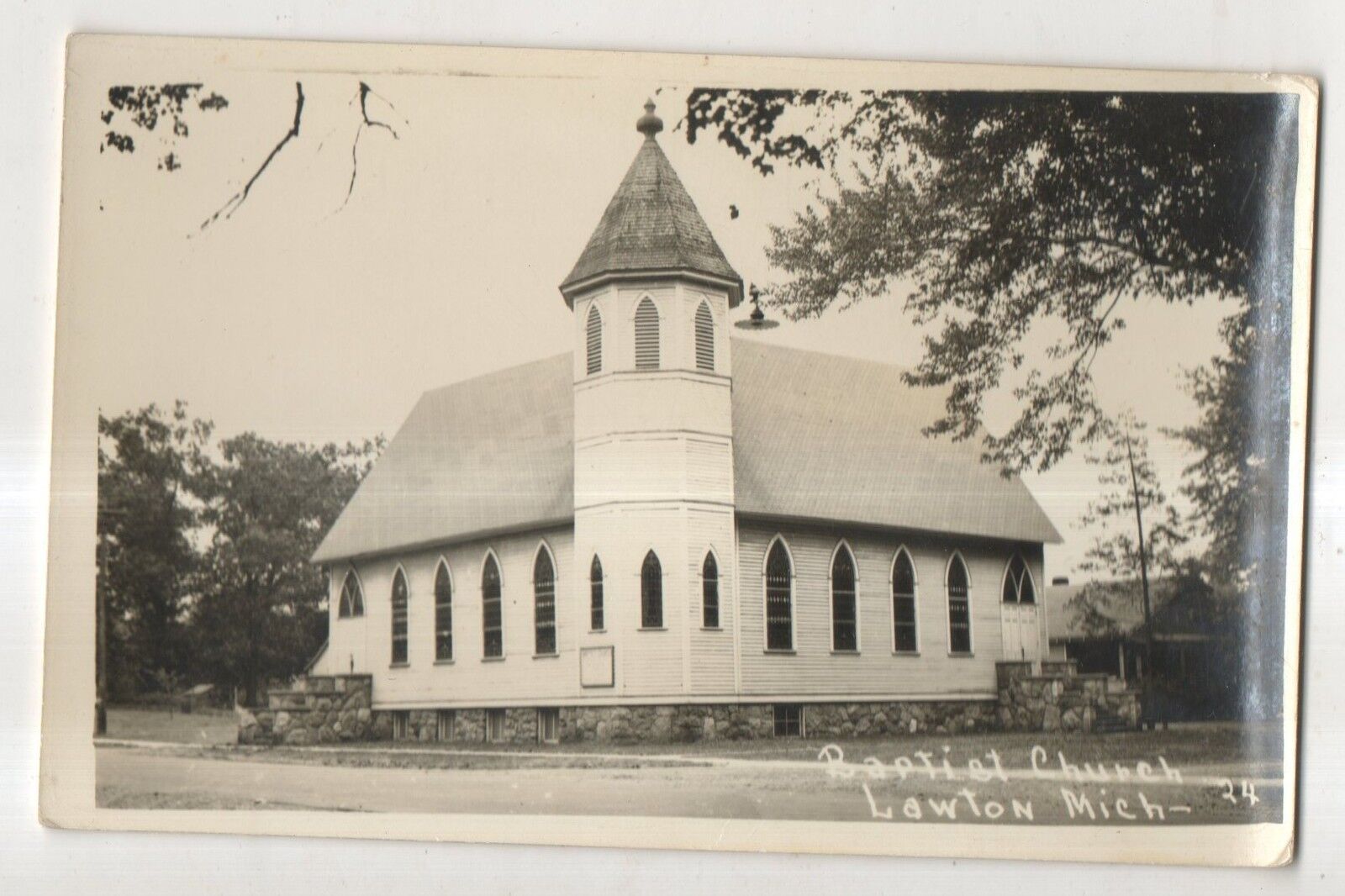 RPPC Baptist Church of LAWTON MI Vintage Real Photo Michigan Postcard