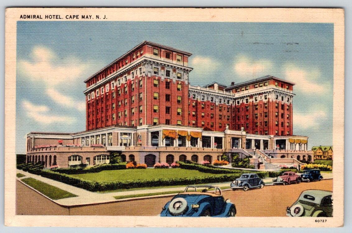 1942 CAPE MAY NEW JERSEY NJ ADMIRAL HOTEL OLD CARS RICKERS VINTAGE POSTCARD