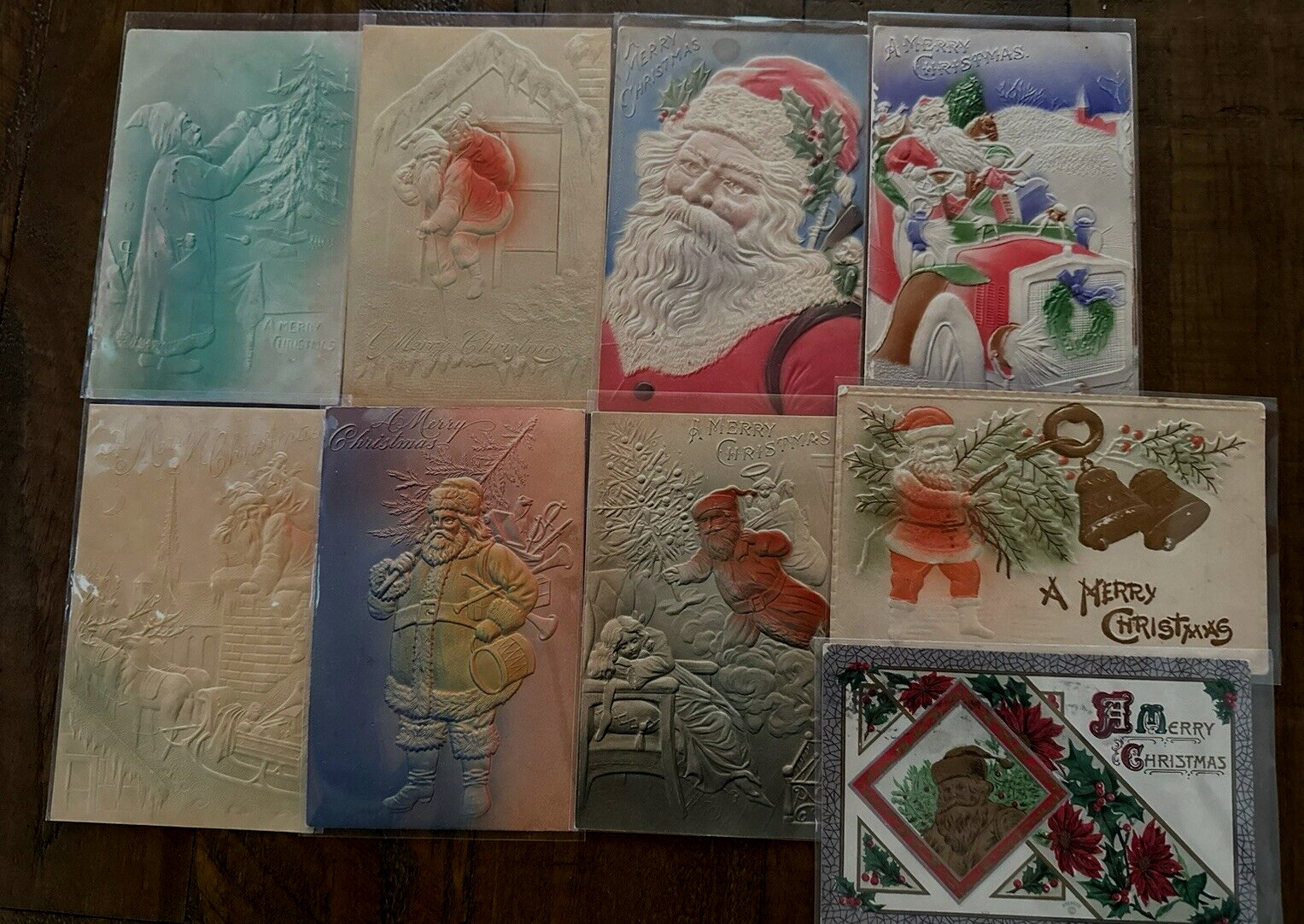 Lot of 9 ~SANTA CLAUS~ -Antique~Airbrushed Christmas Postcards~k188