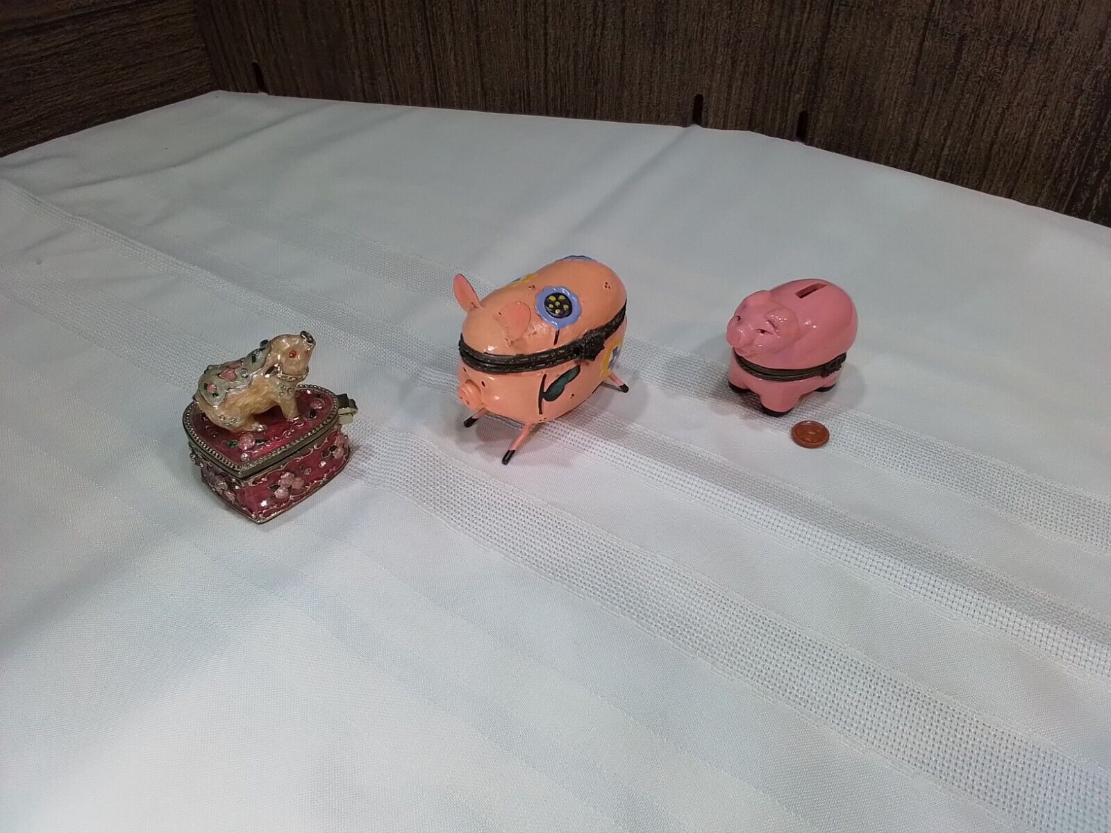 Porcelain Hinged Trinket Boxes Pigs - Lot of 3