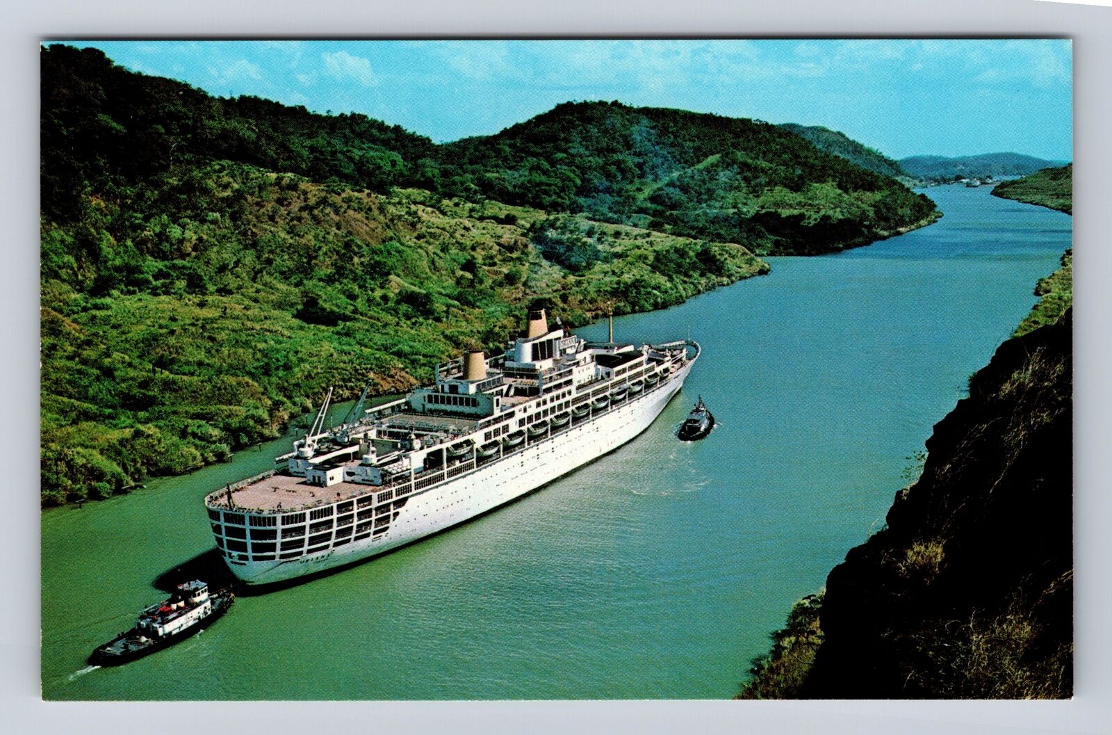 Panama, M.V. Oriana, Tourist Liner, Culebra Cut of Panama Canal Vintage Postcard