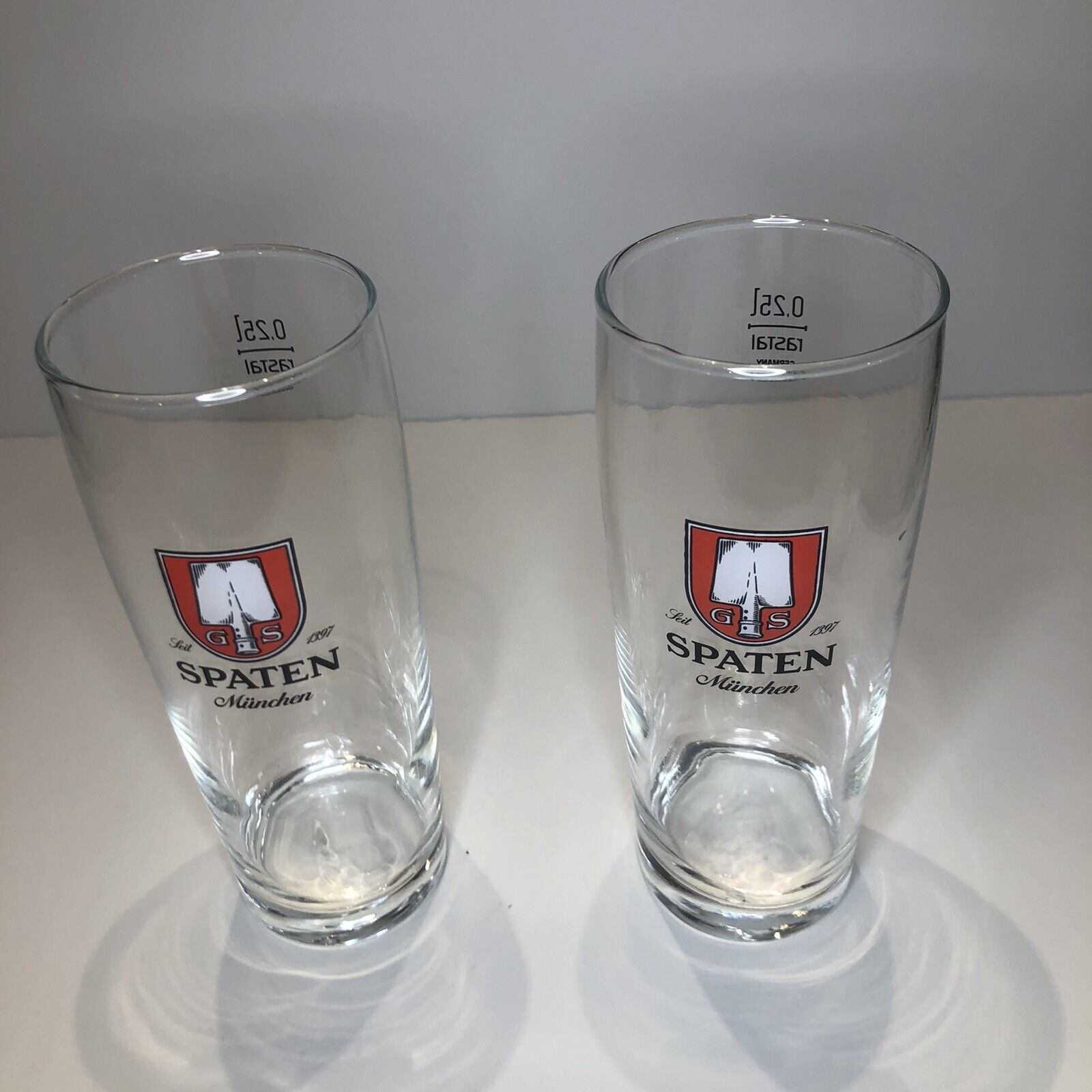 Pair of 2 Spaten Munchen Beer Glasses 0,25L Rastal Germany Glass
