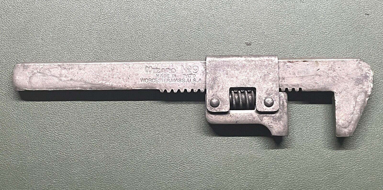 Vintage Wizard No.9 Adjustable Monkey Wrench- RUST FREE-Made in Worcester, Mass.