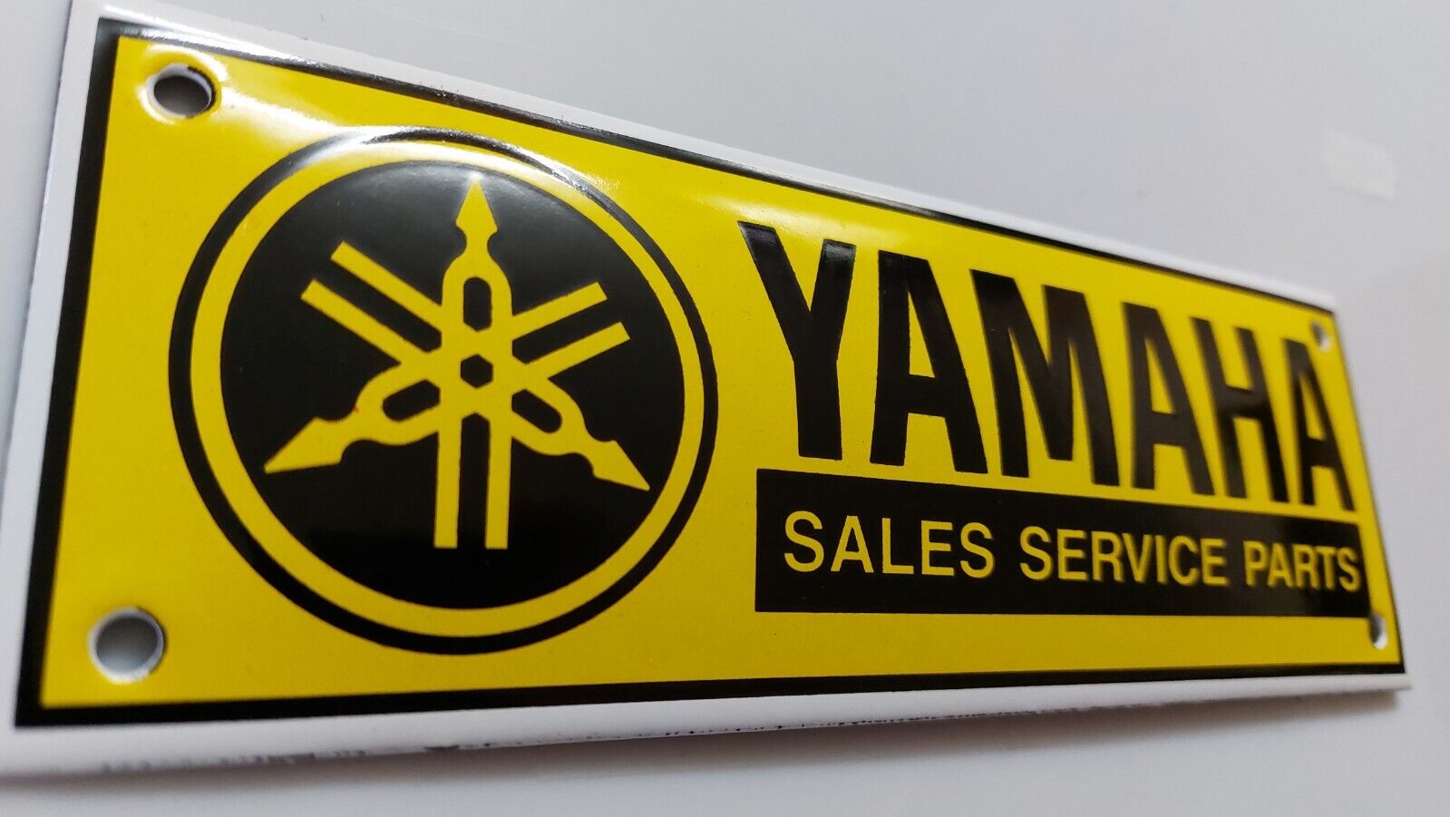 YAMAHA SALES SERVICE YELLOW-BLACK PORCELAIN DOOR ENAMEL GARAGE SIGN 8x20cm=4x3.7