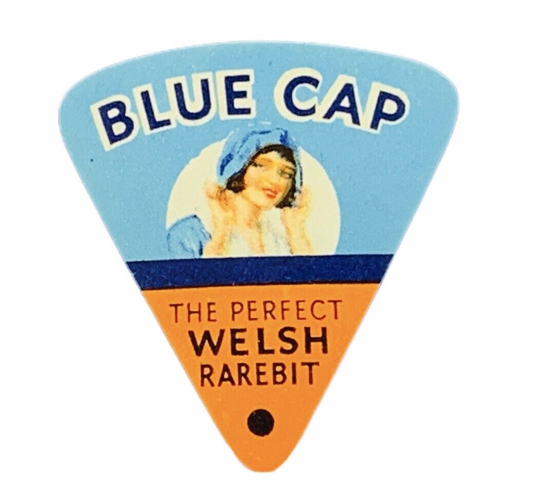 Cheese label vtg advertising ephemera paper England Blue Cap Welsh rarebit UK