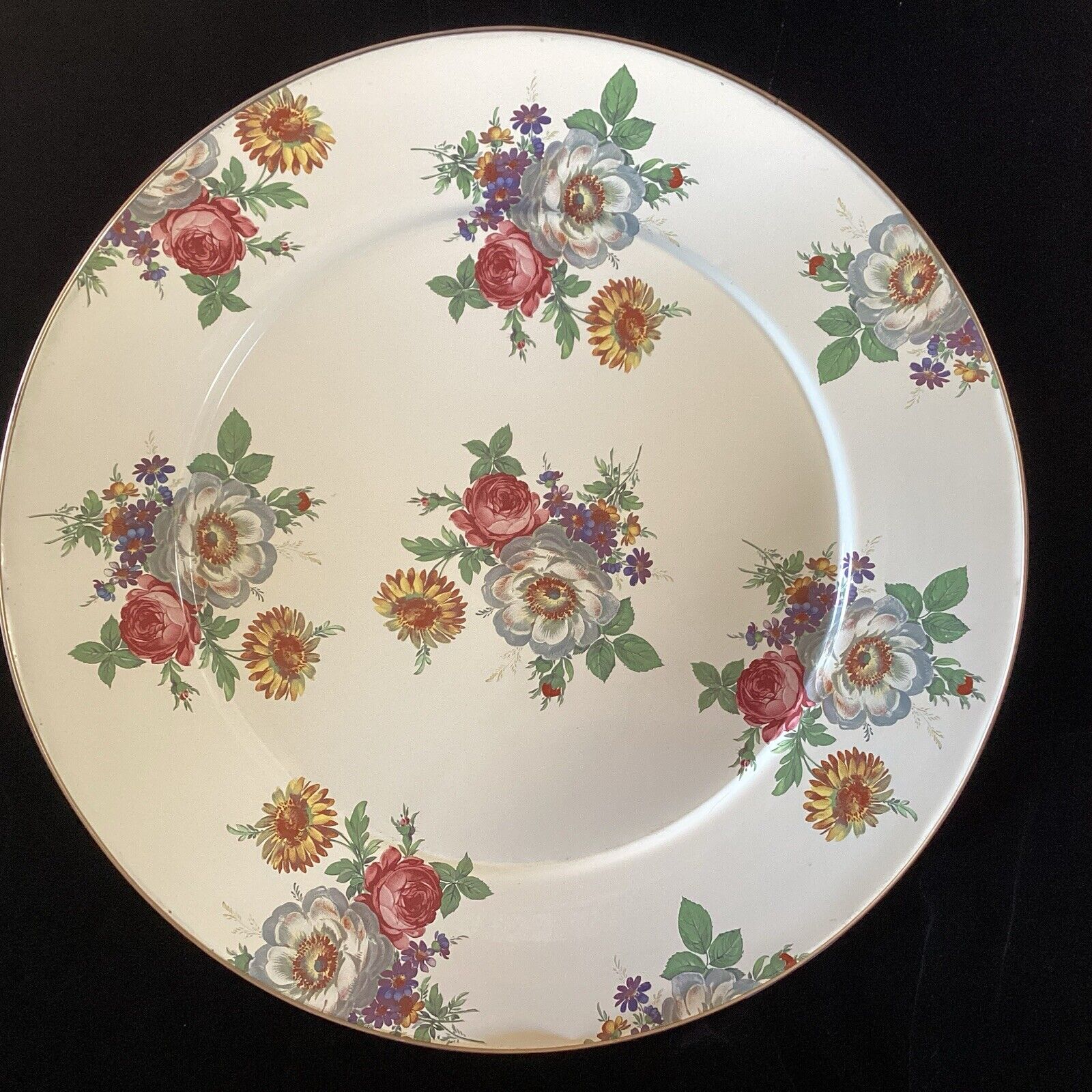 MacKenzie Childs Camp Floral Enamelware Charger Platter  Plate ~ 16\