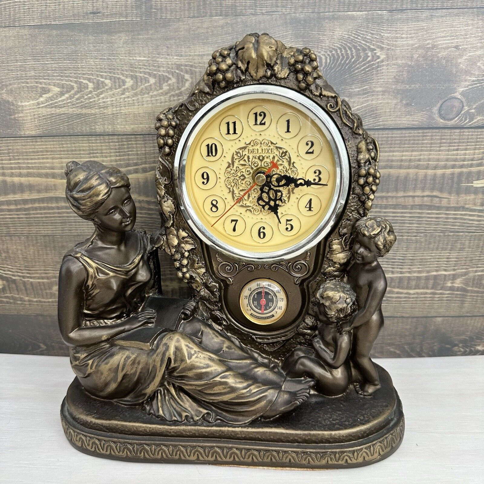 Vintage German Mother and Children Mantel Clock and Thermometer Works